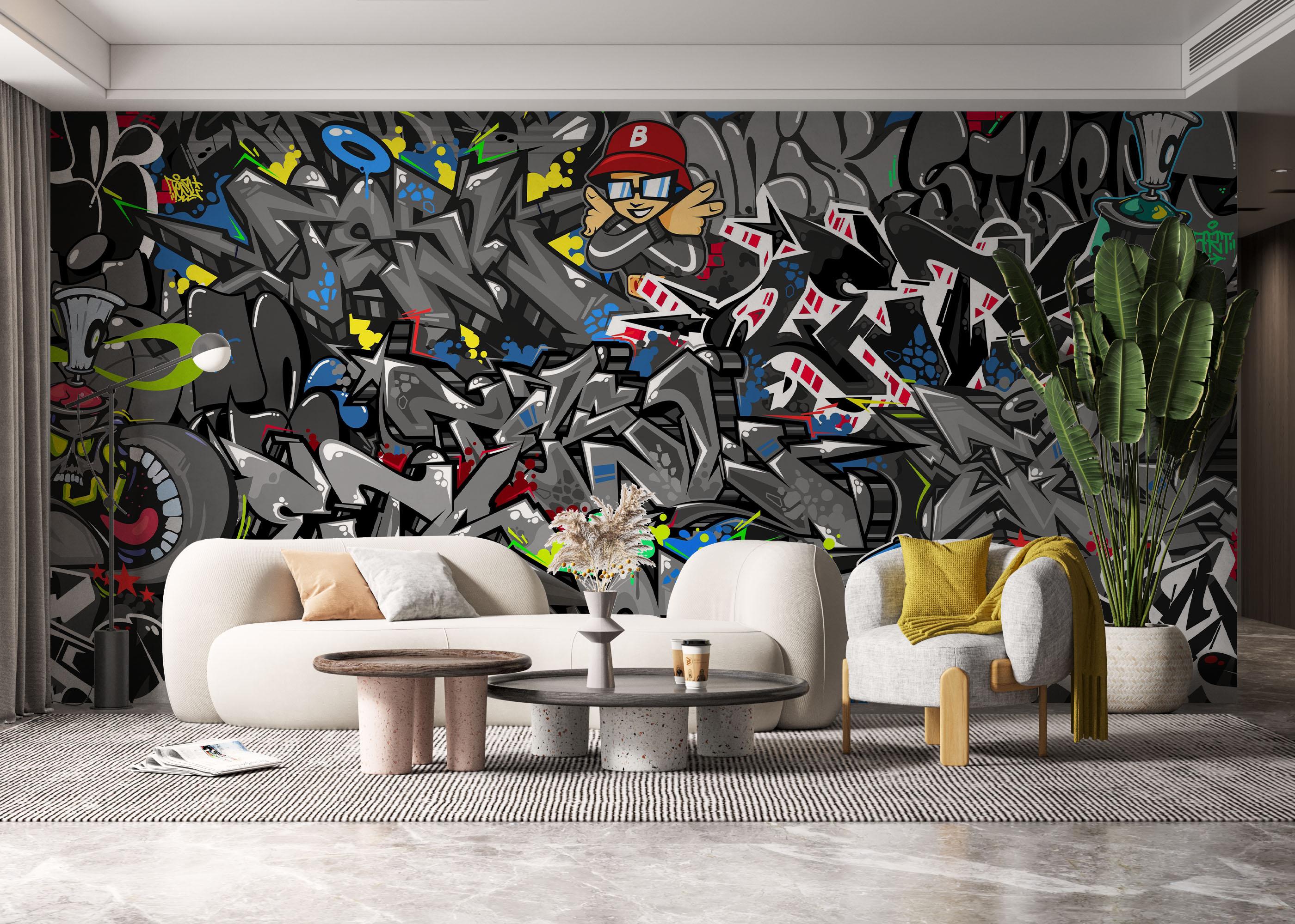 Fototapeta Grey Graffiti Skull mockup 6
