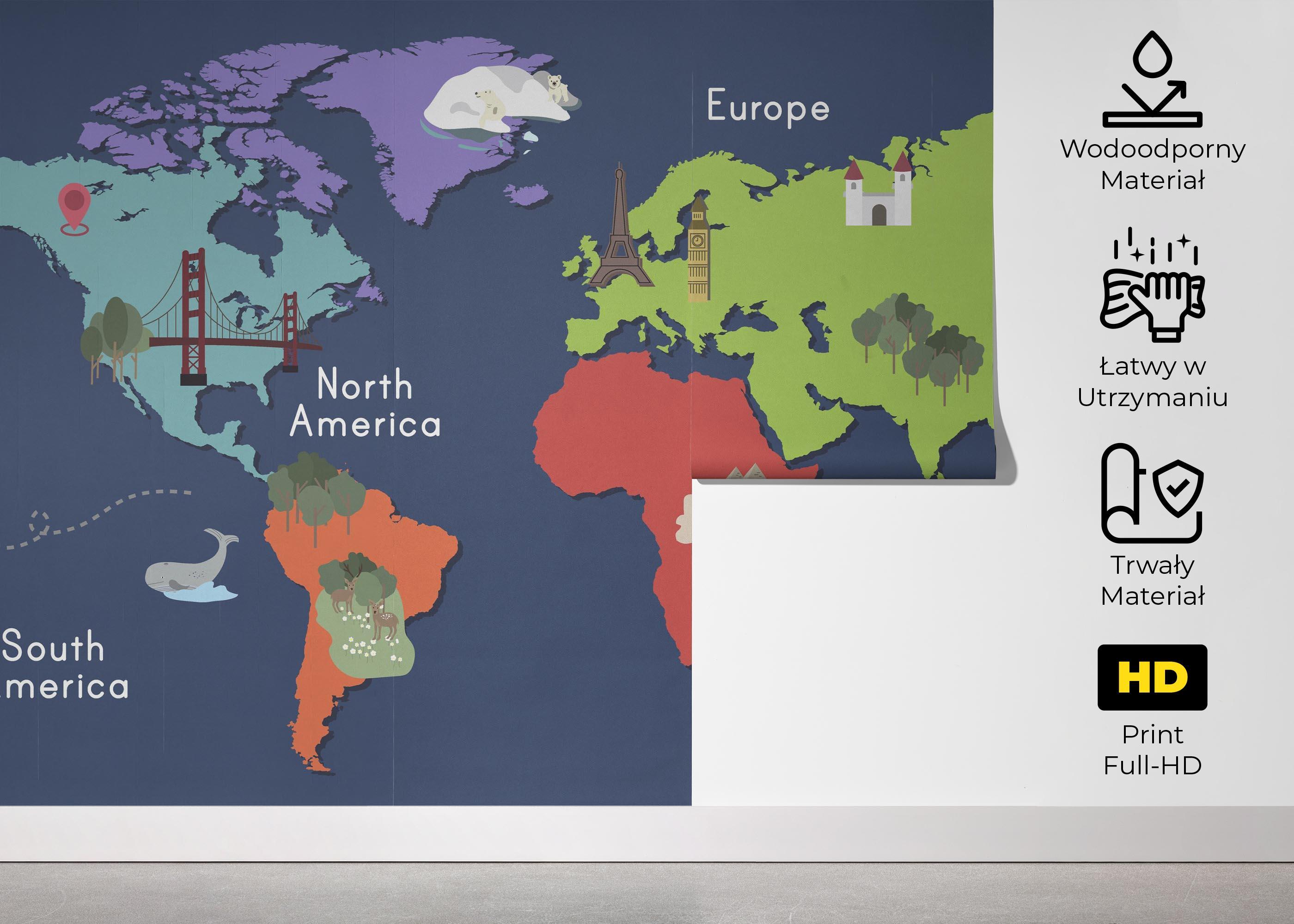 Fototapeta Blue Wall Map mockup 5