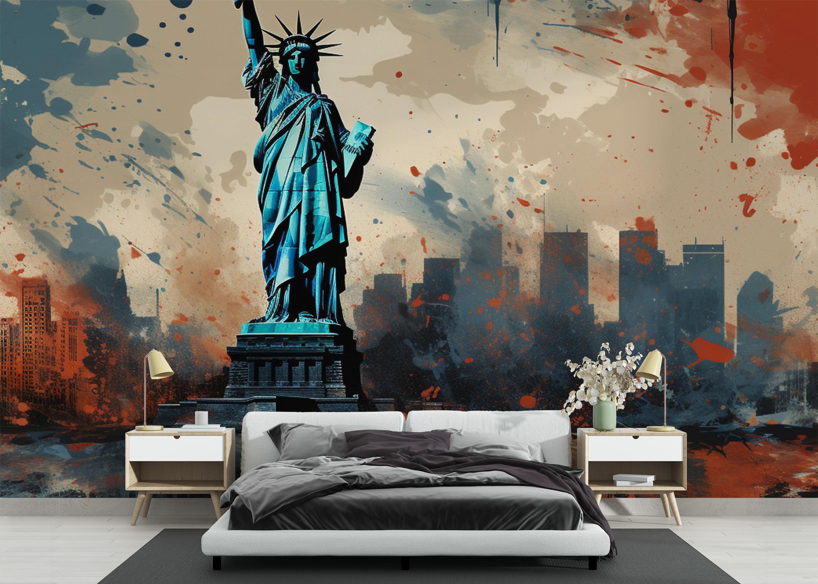 Fototapeta Blue Red Liberty Statue mockup 3