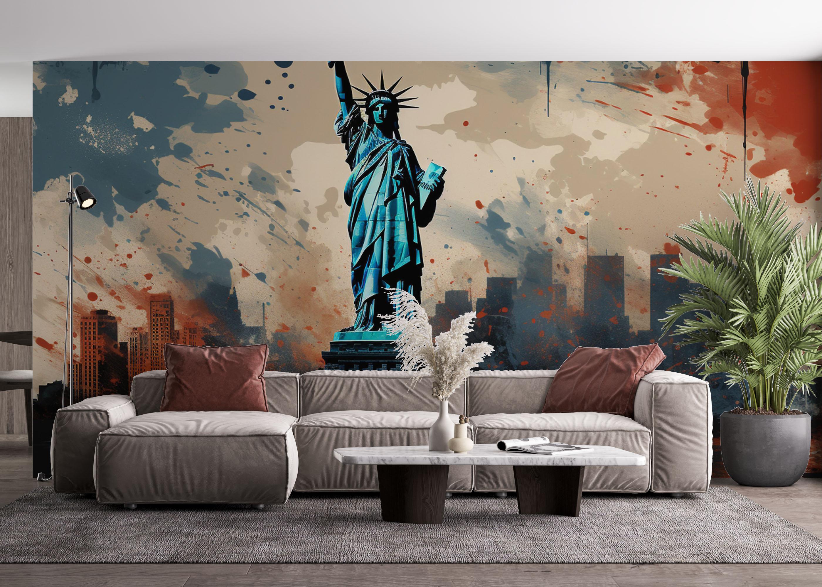 Fototapeta Blue Red Liberty Statue mockup 4