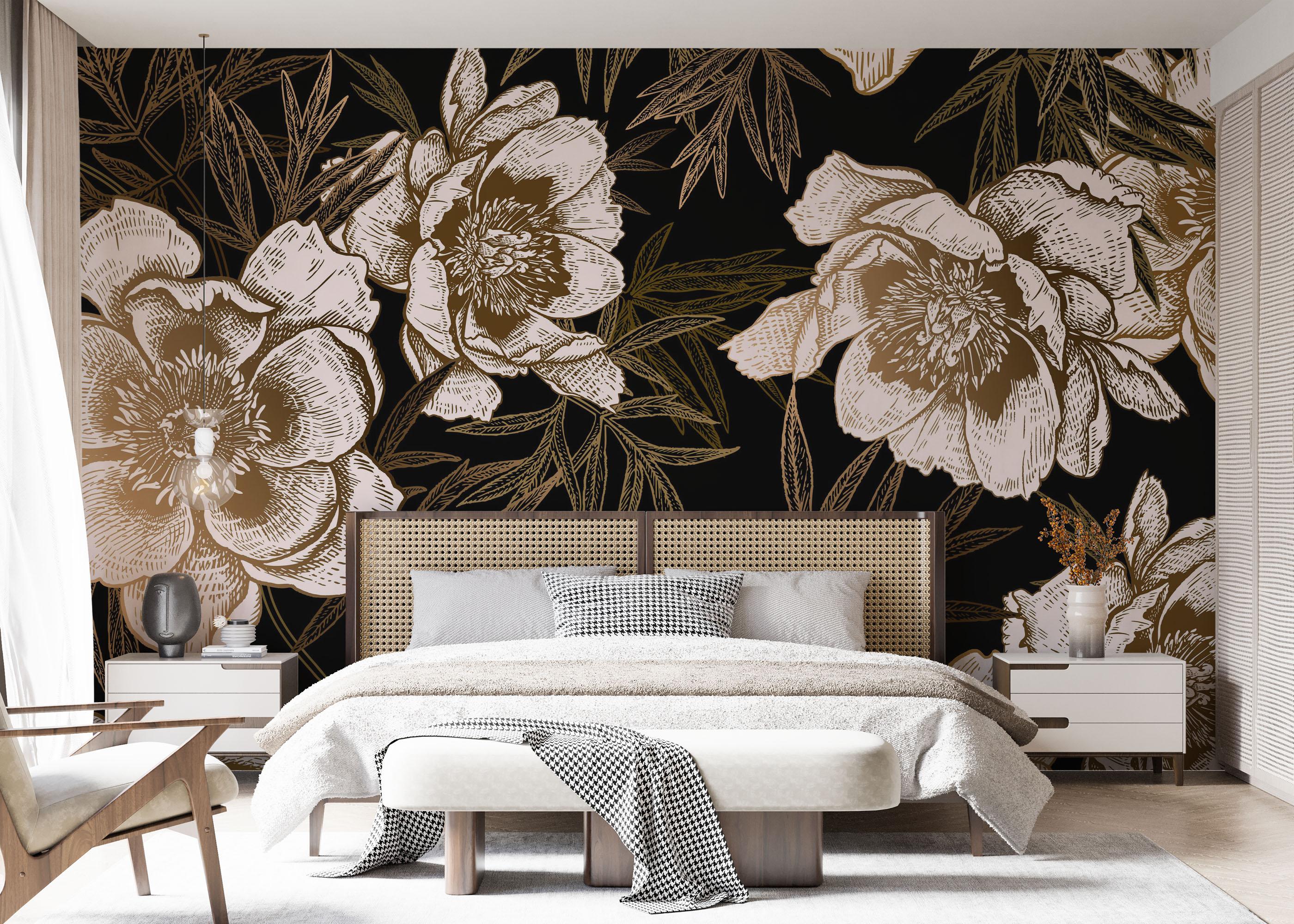 Fototapeta Gold Black Peonies mockup 7