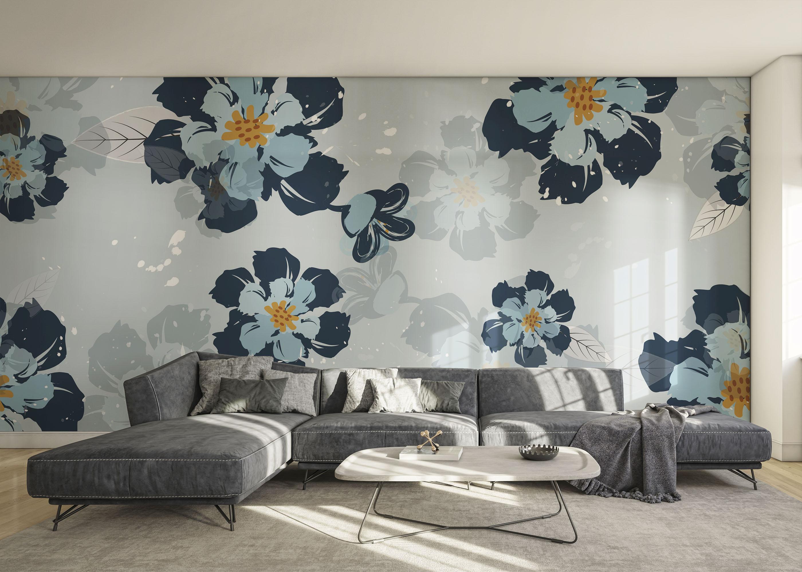 Fototapeta Dark Light Blue Flower mockup 0