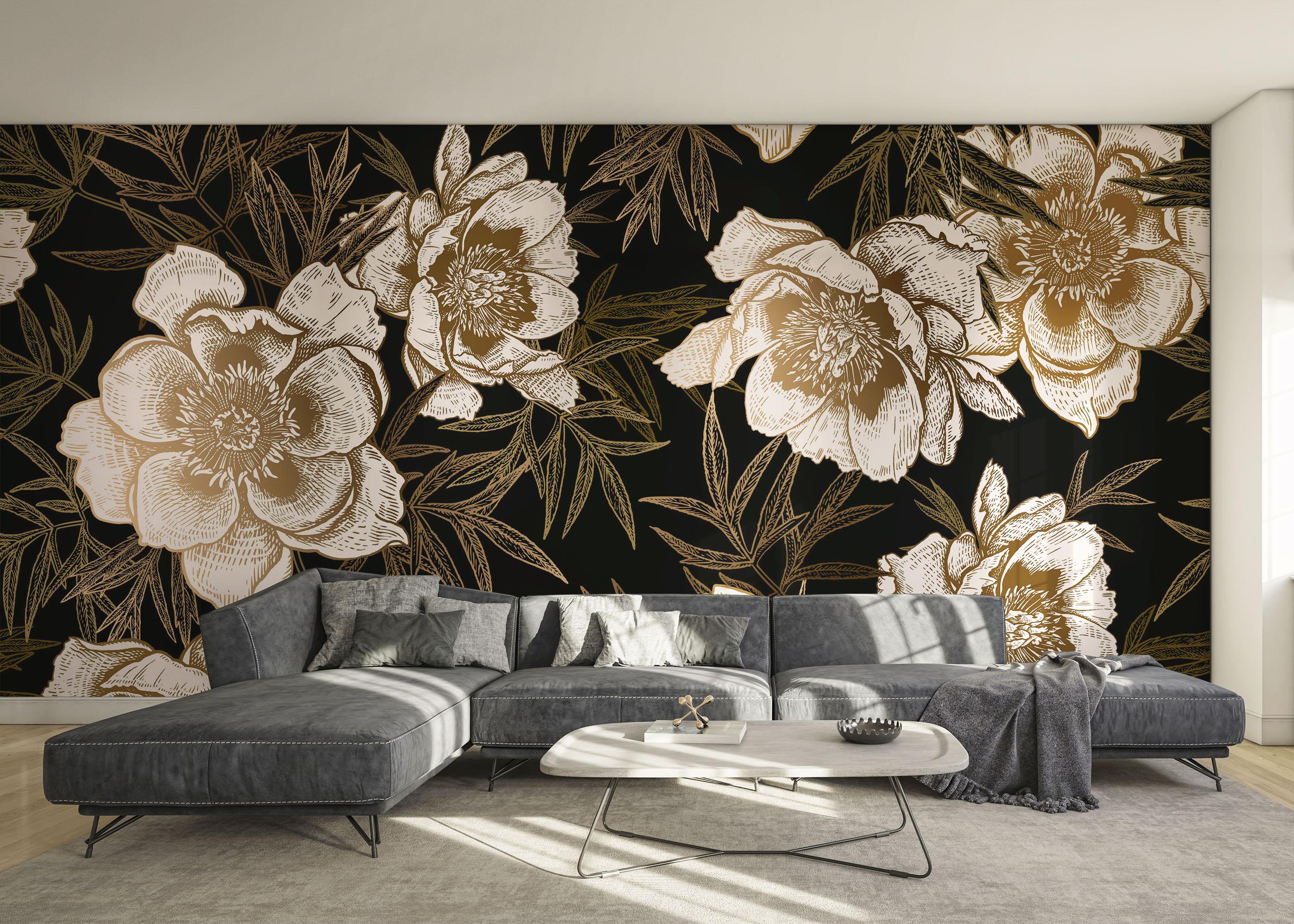 Fototapeta Gold Black Peonies mockup 0