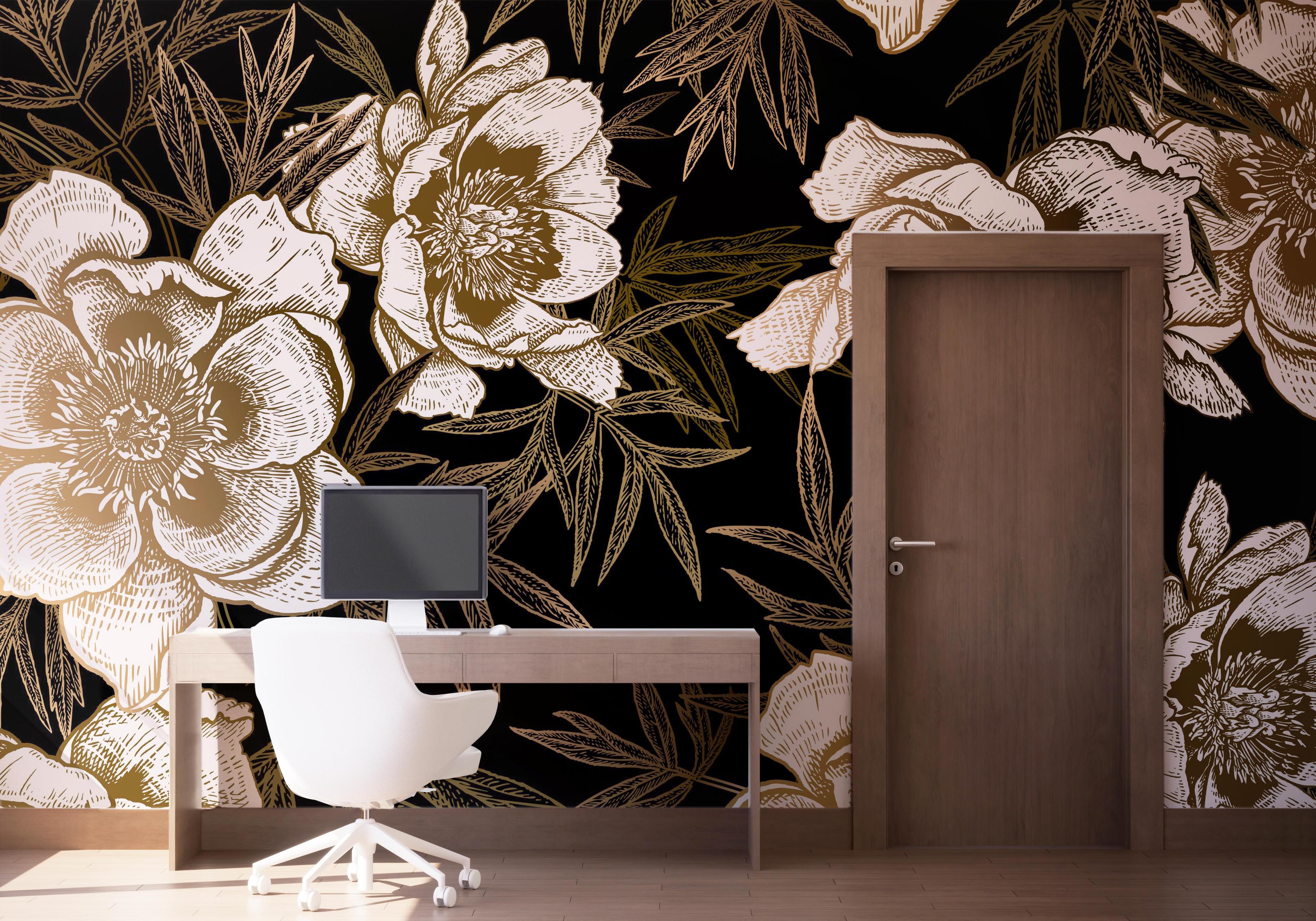 Fototapeta Gold Black Peonies mockup 1