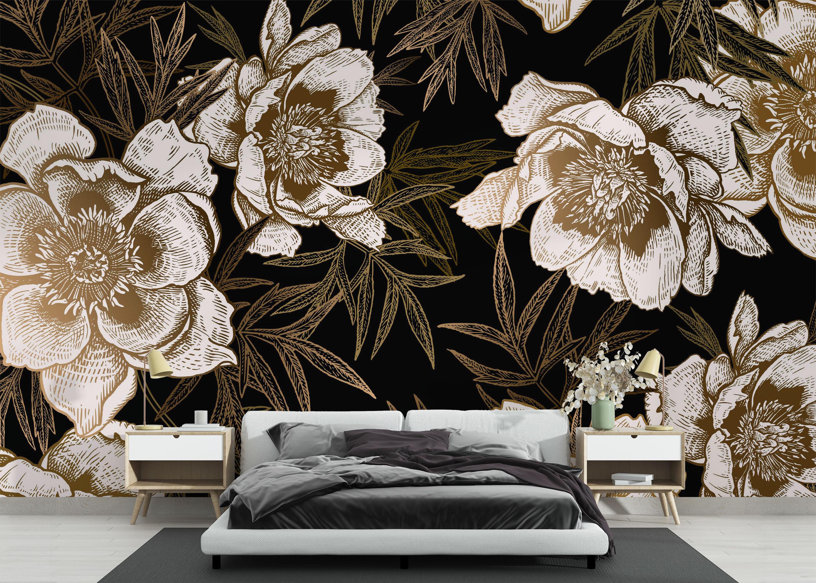 Fototapeta Gold Black Peonies mockup 3