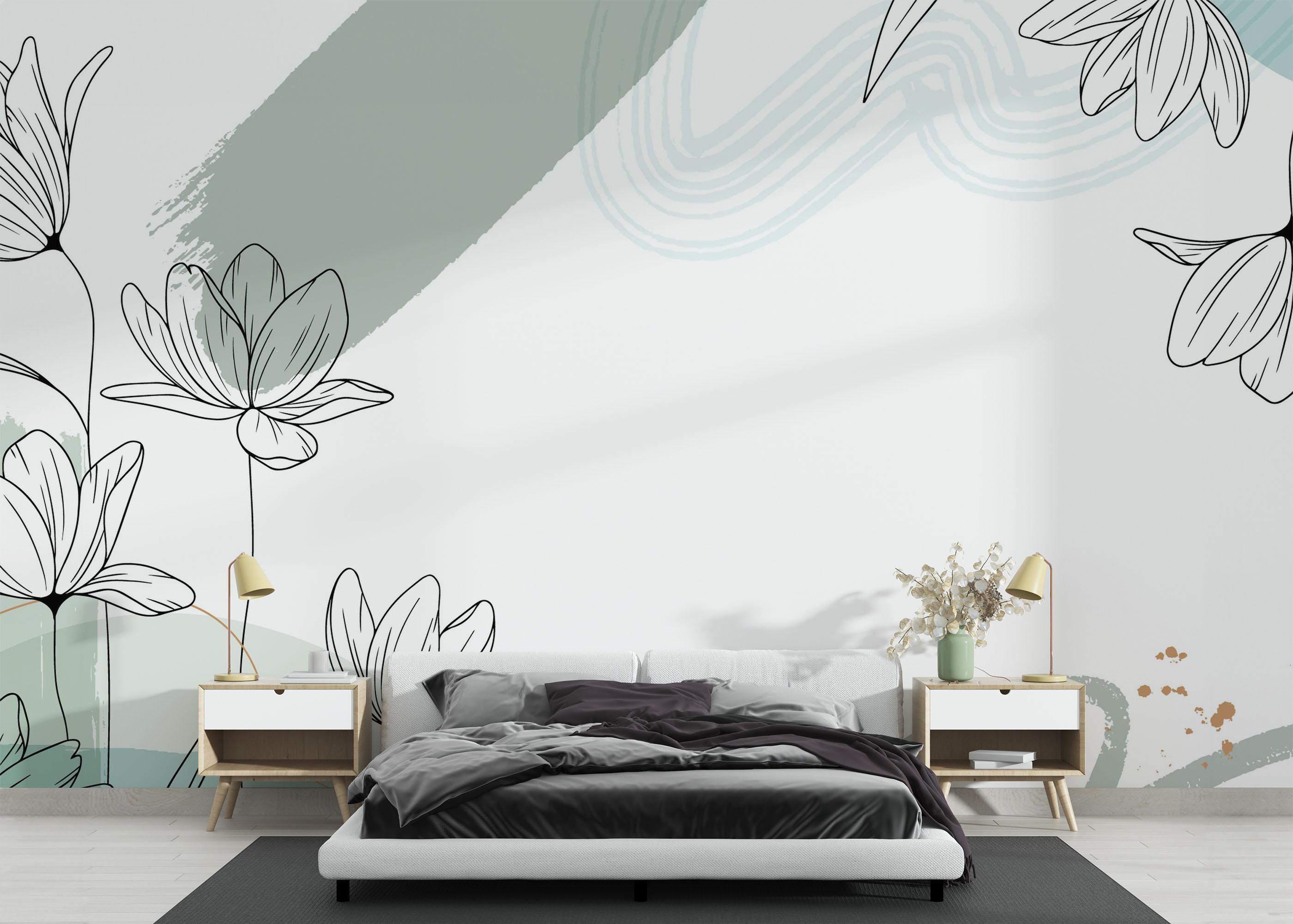 Fototapeta Green Flower Wall mockup 3