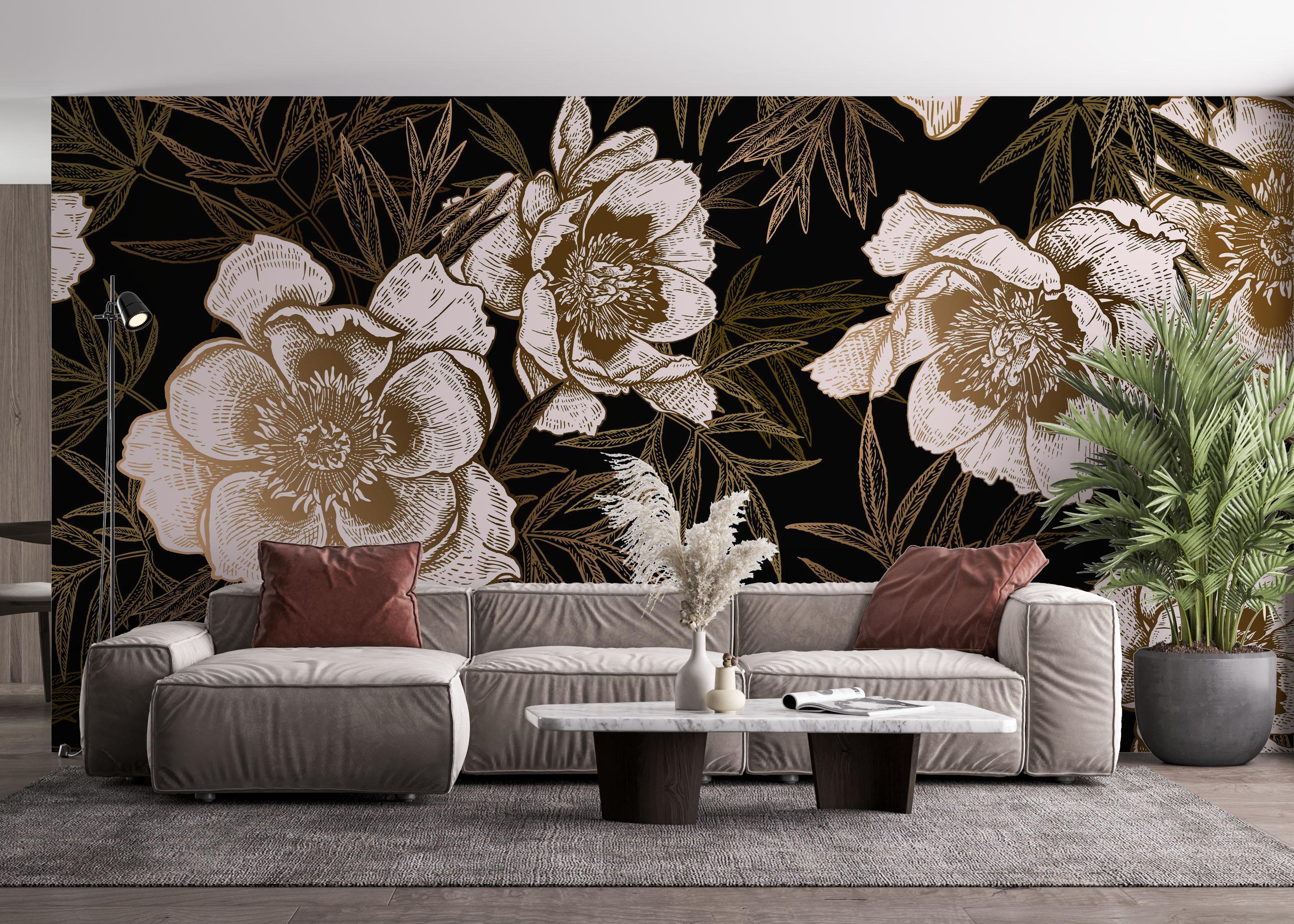 Fototapeta Gold Black Peonies mockup 4
