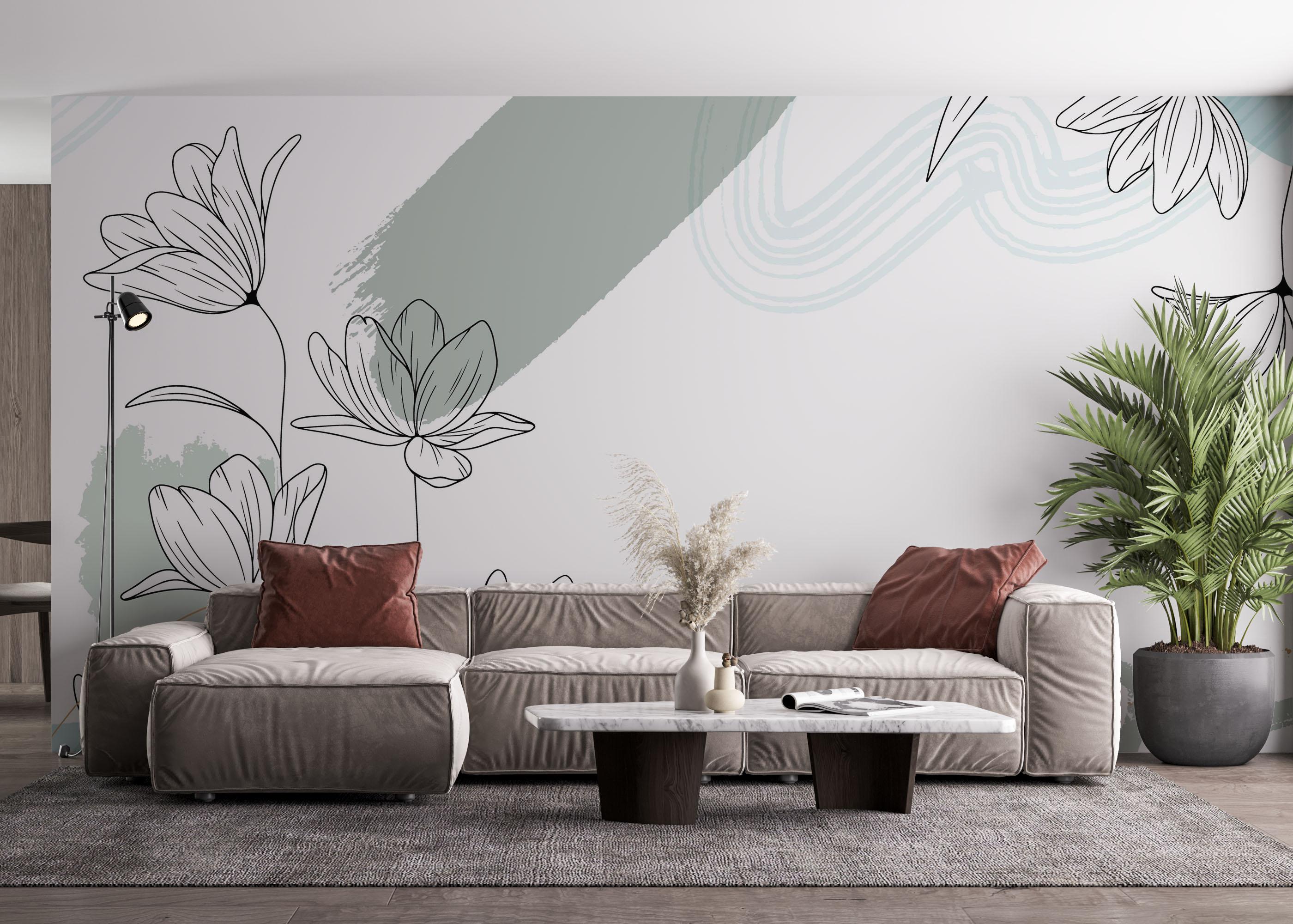 Fototapeta Green Flower Wall mockup 4