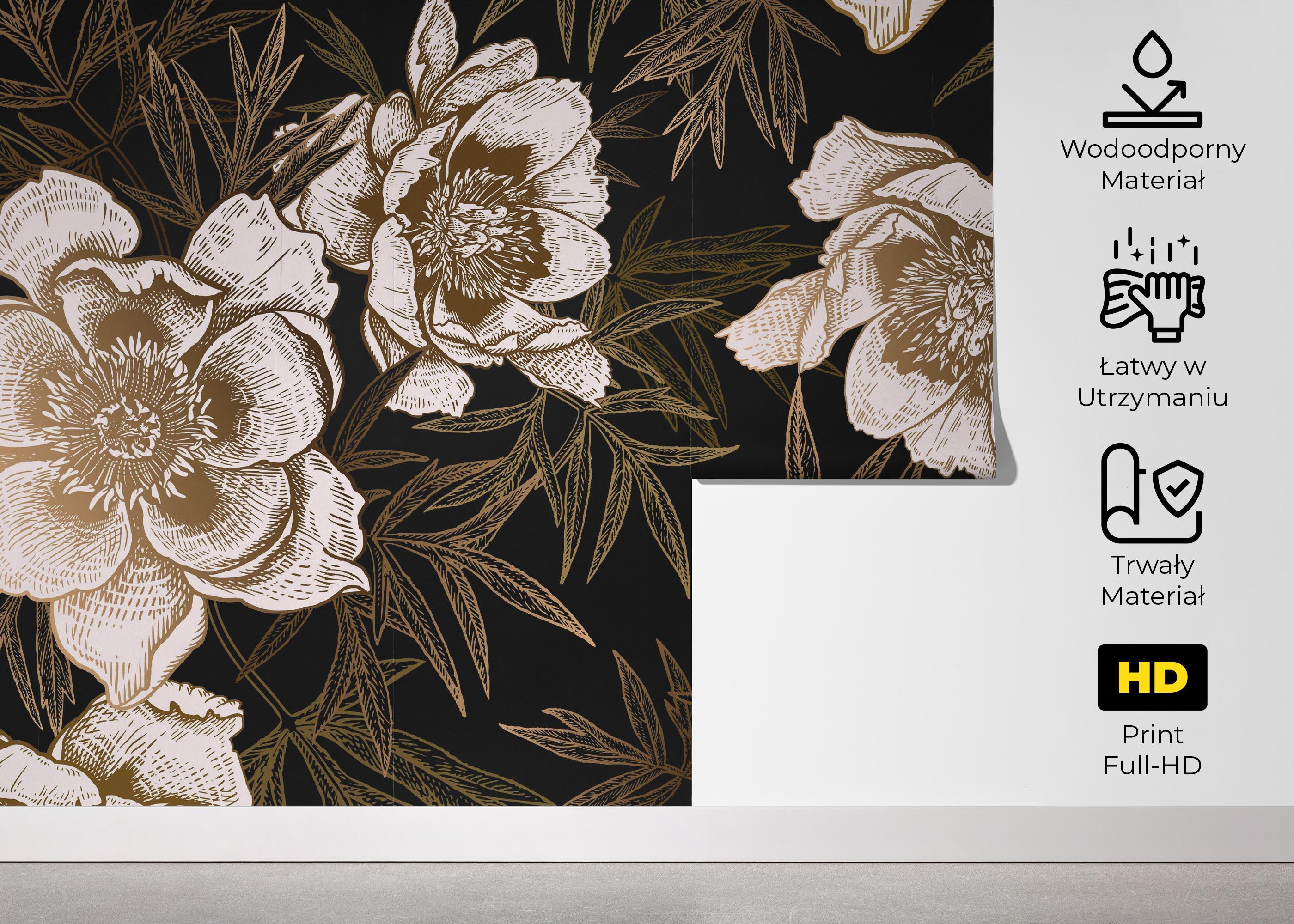 Fototapeta Gold Black Peonies mockup 5