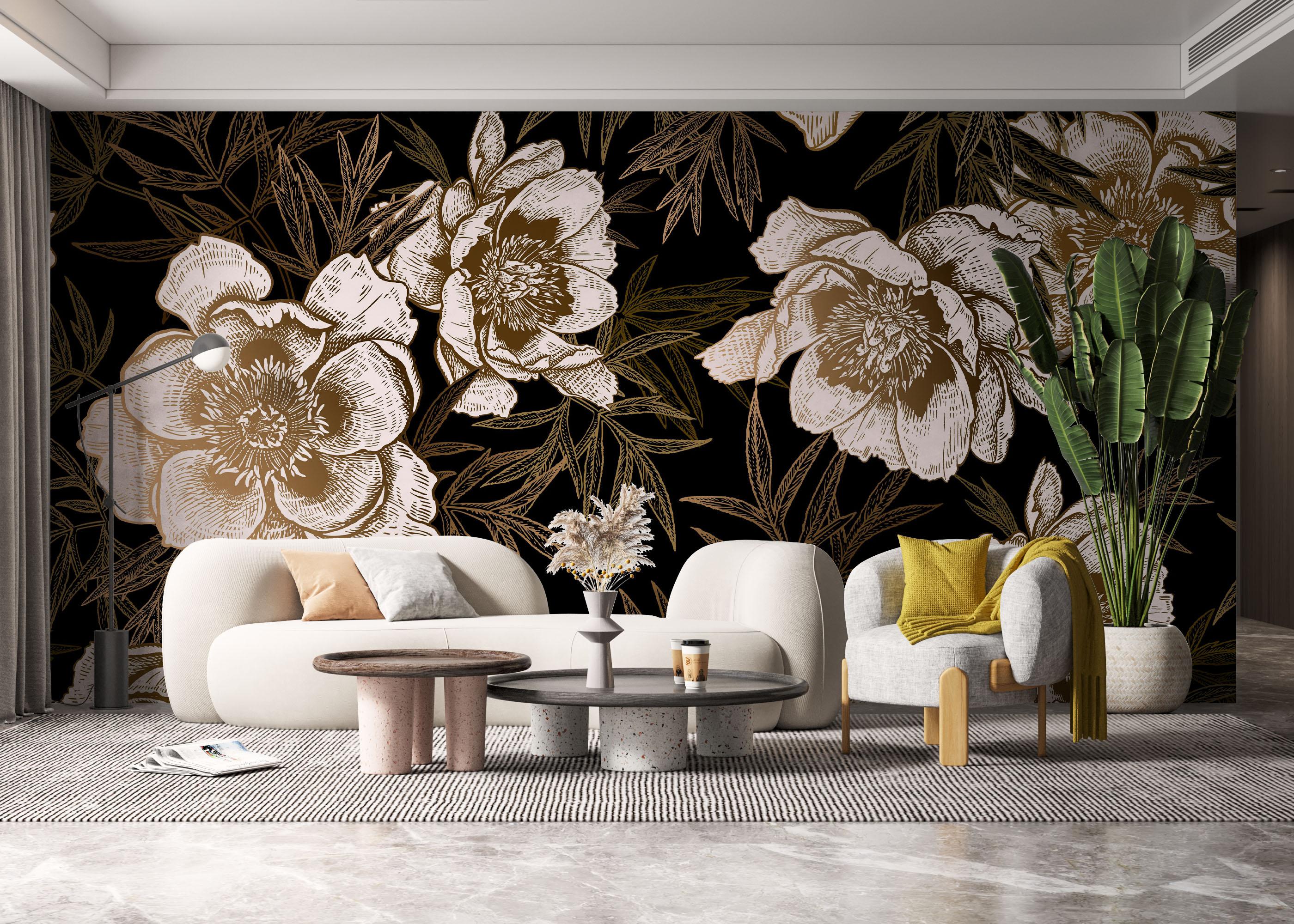 Fototapeta Gold Black Peonies mockup 6