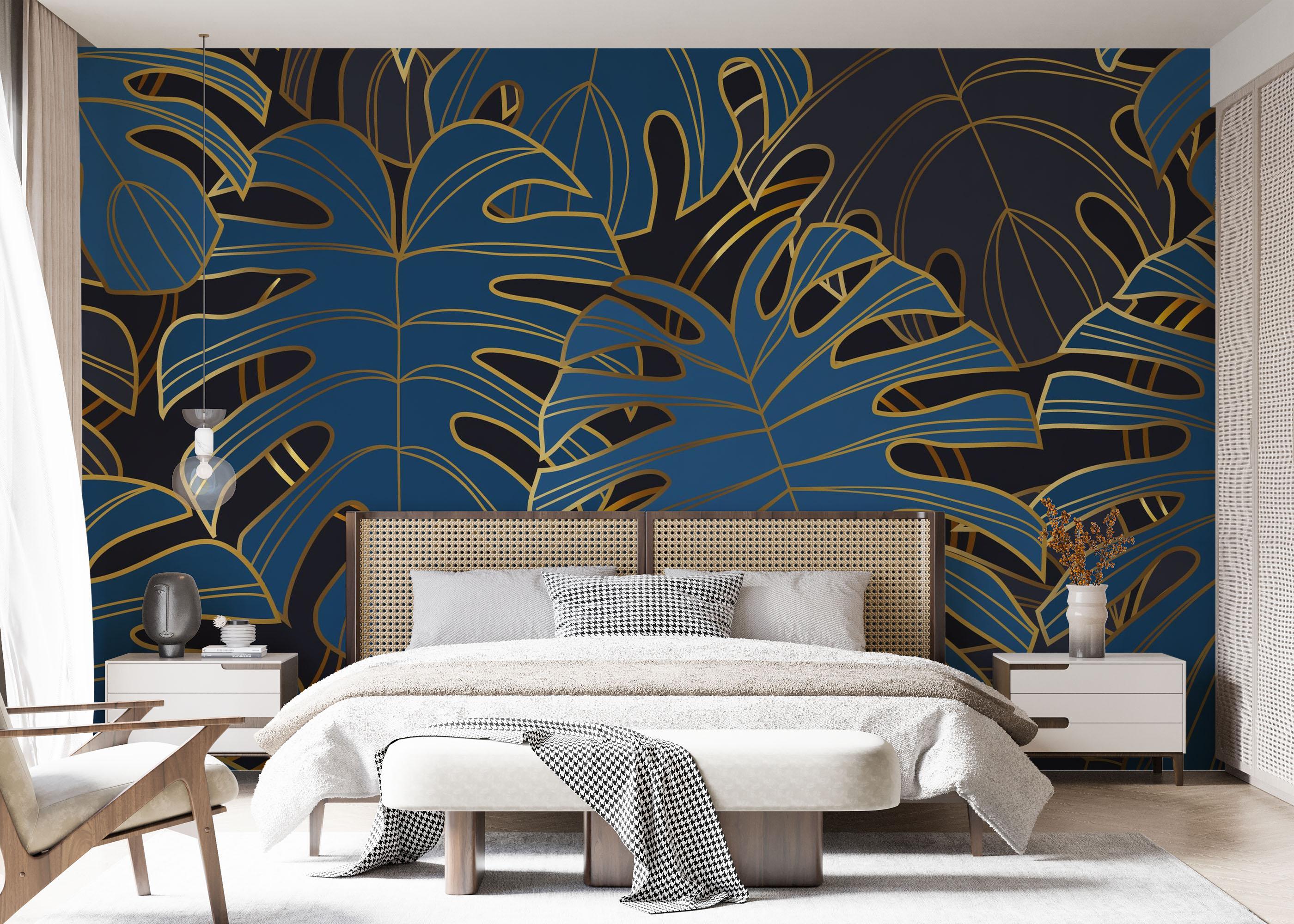 Fototapeta Blue Gold Leaves mockup 7
