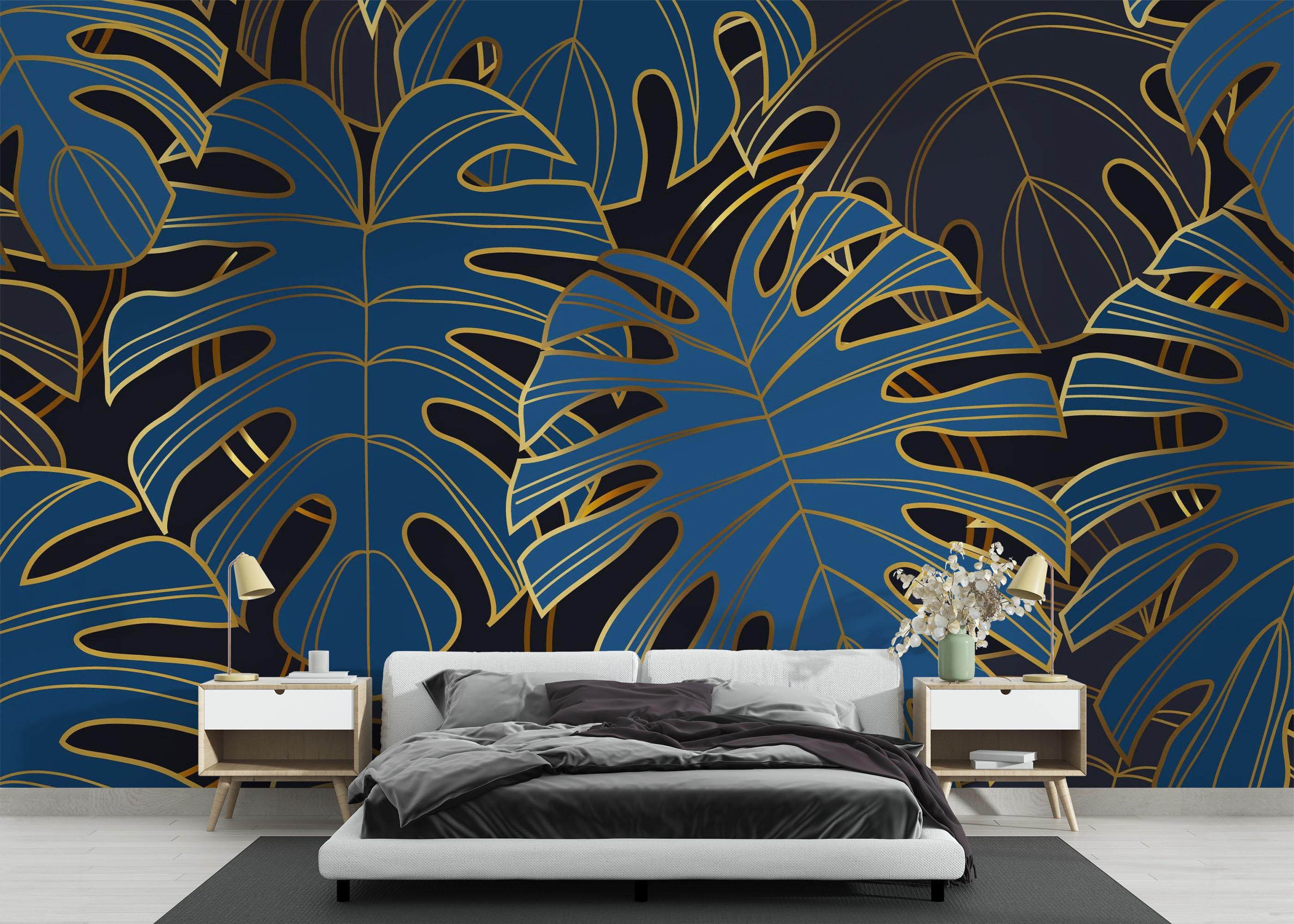 Fototapeta Blue Gold Line Leaf mockup 3