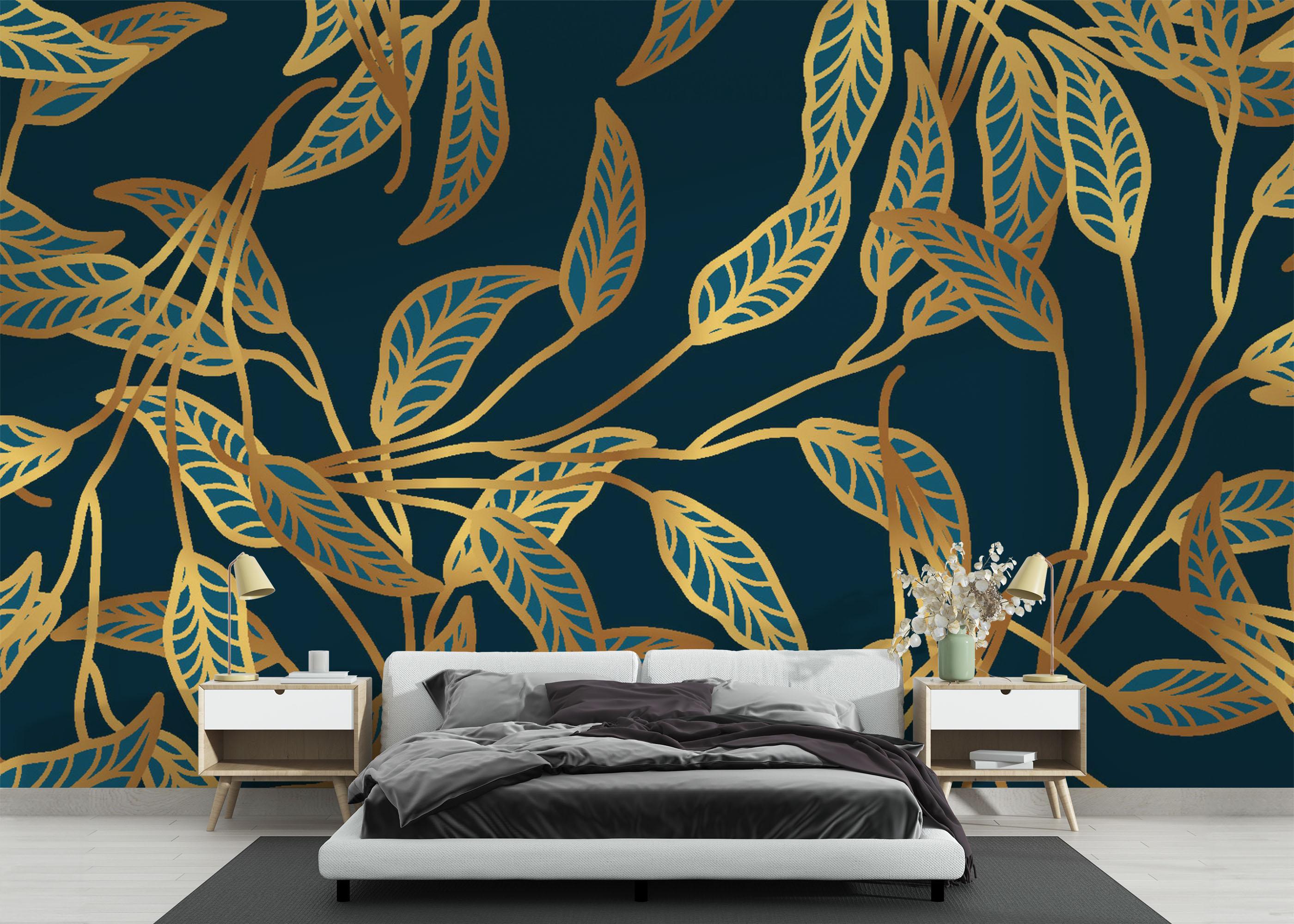 Fototapeta Blue Luxury Leaves mockup 3