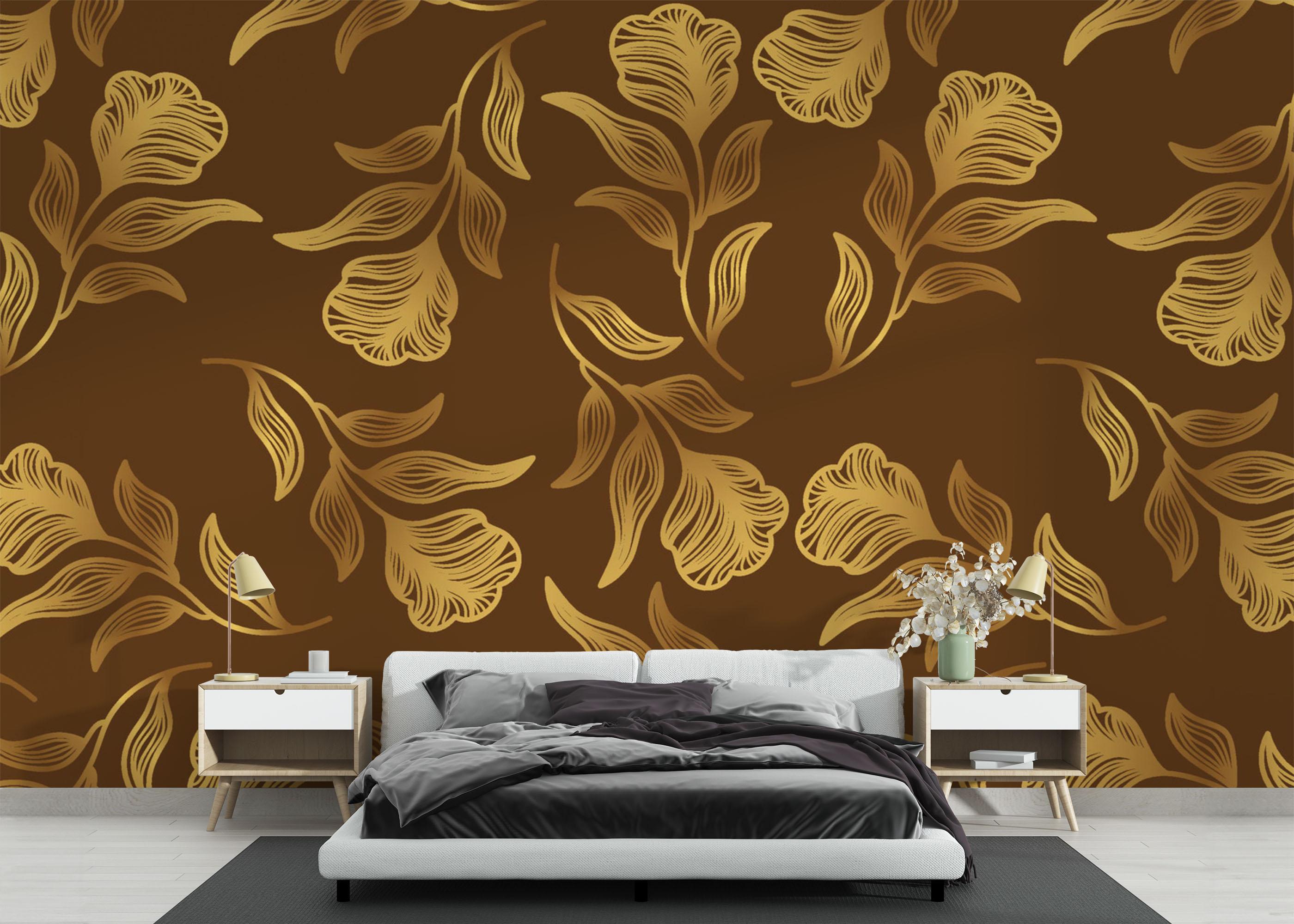 Fototapeta Brown Gold Leaf Wall mockup 3