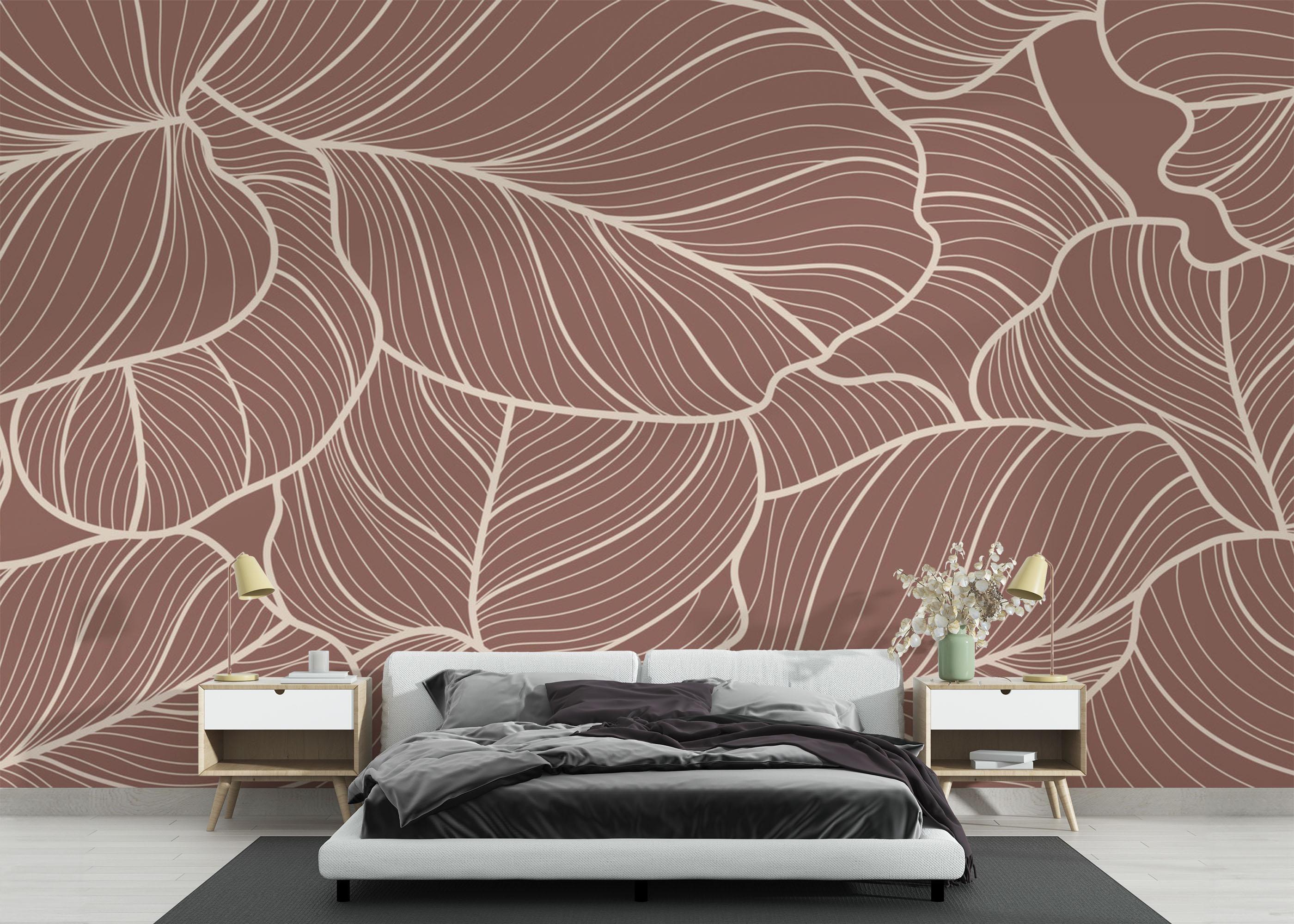 Fototapeta Pink Leaf Wall mockup 3