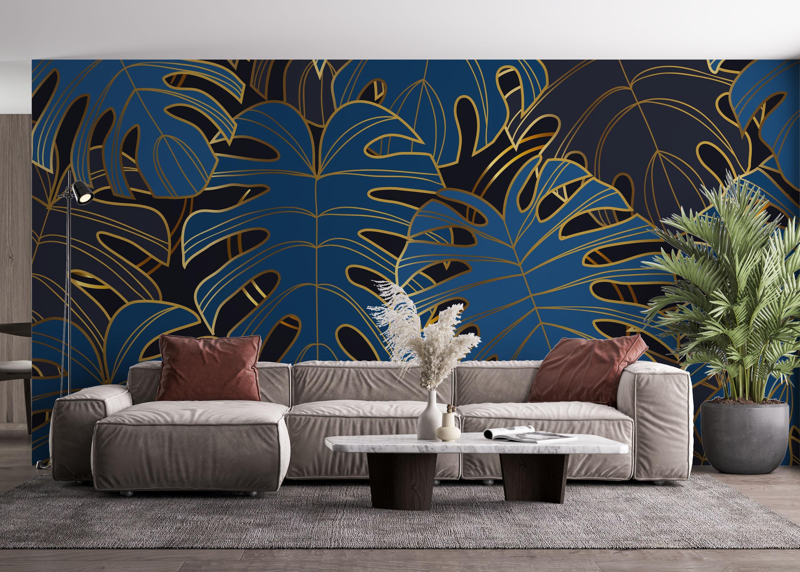 Fototapeta Blue Gold Leaves mockup 4
