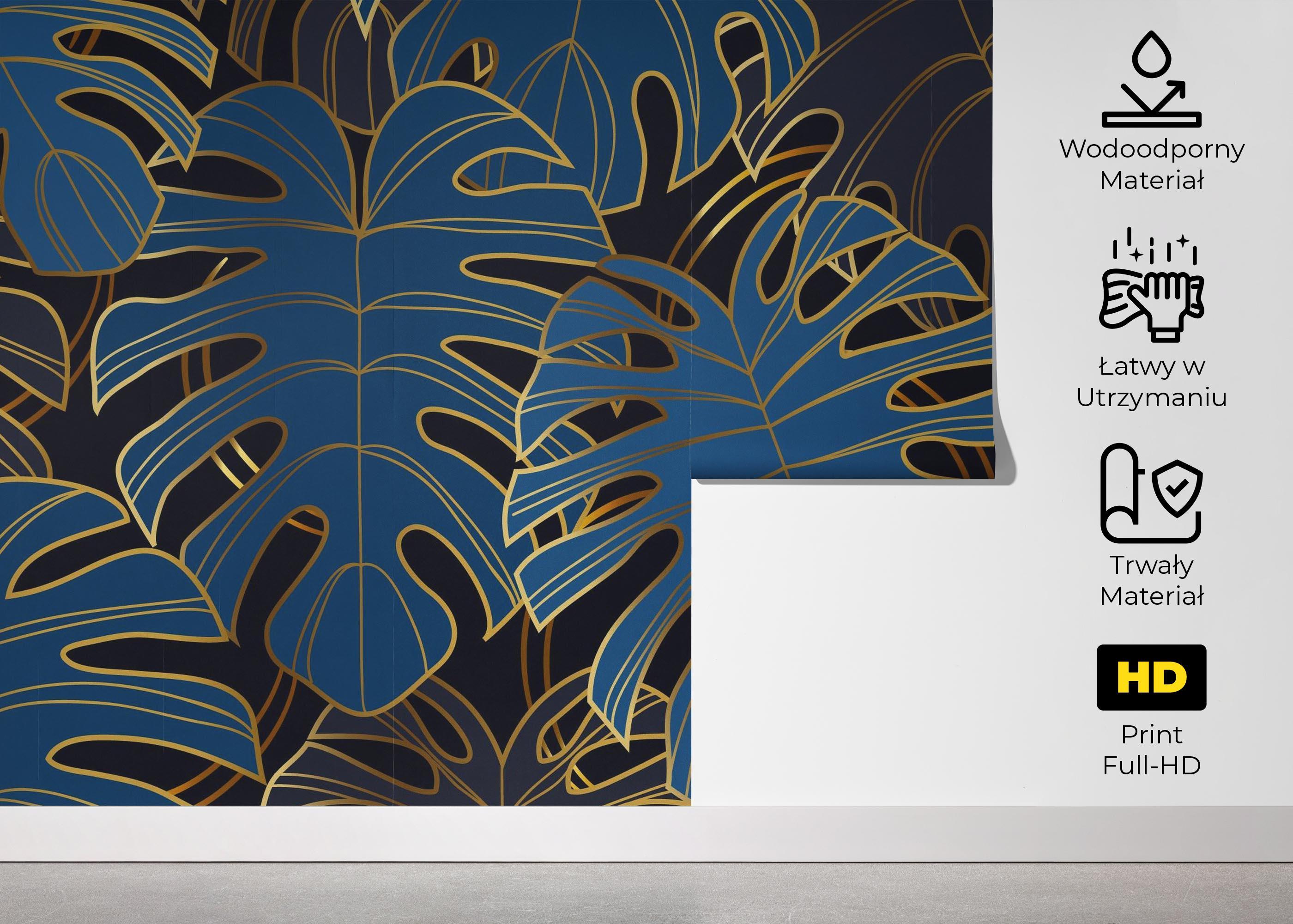Fototapeta Blue Gold Leaves mockup 5