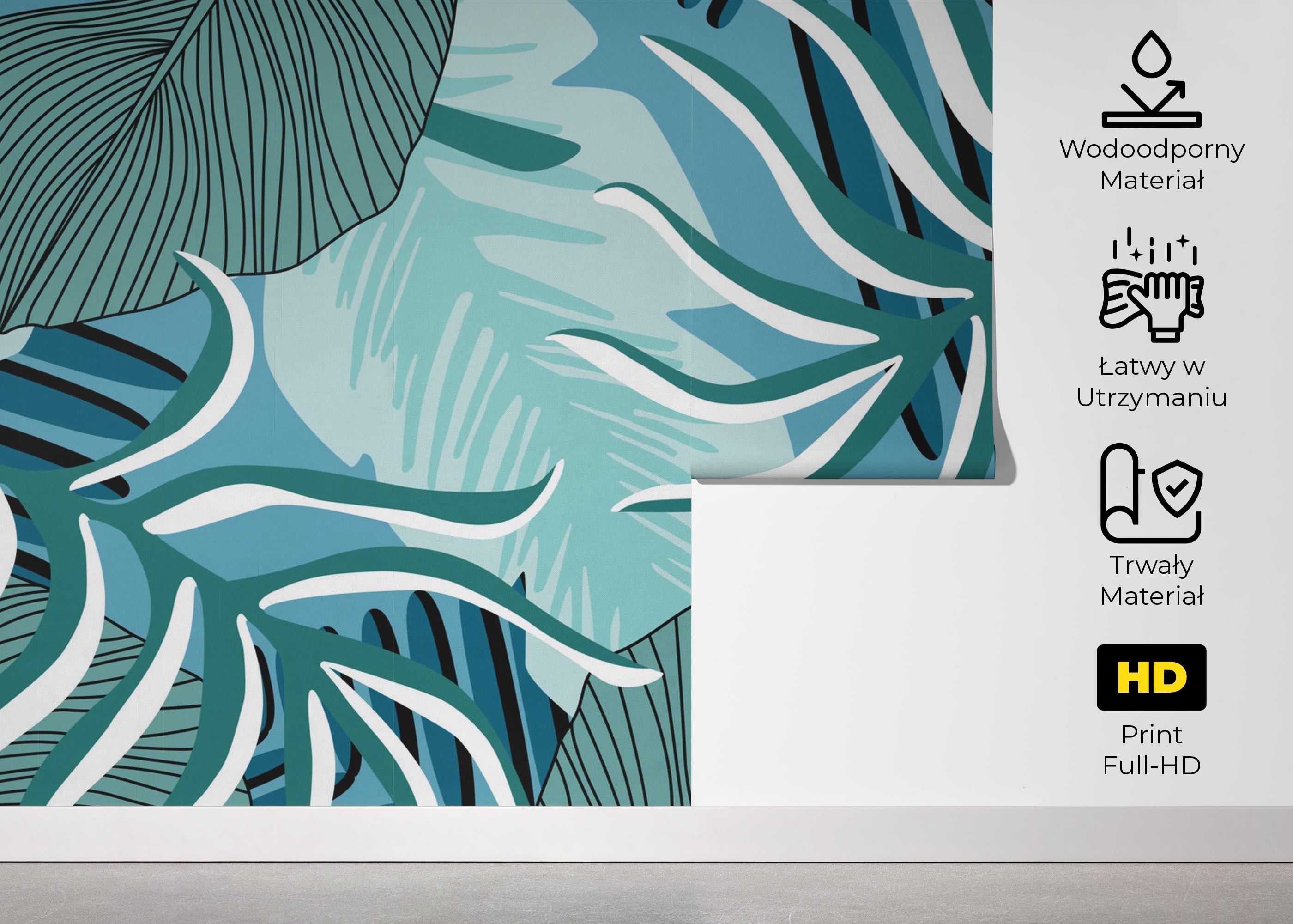 Fototapeta Blue Leaves Pattern mockup 5