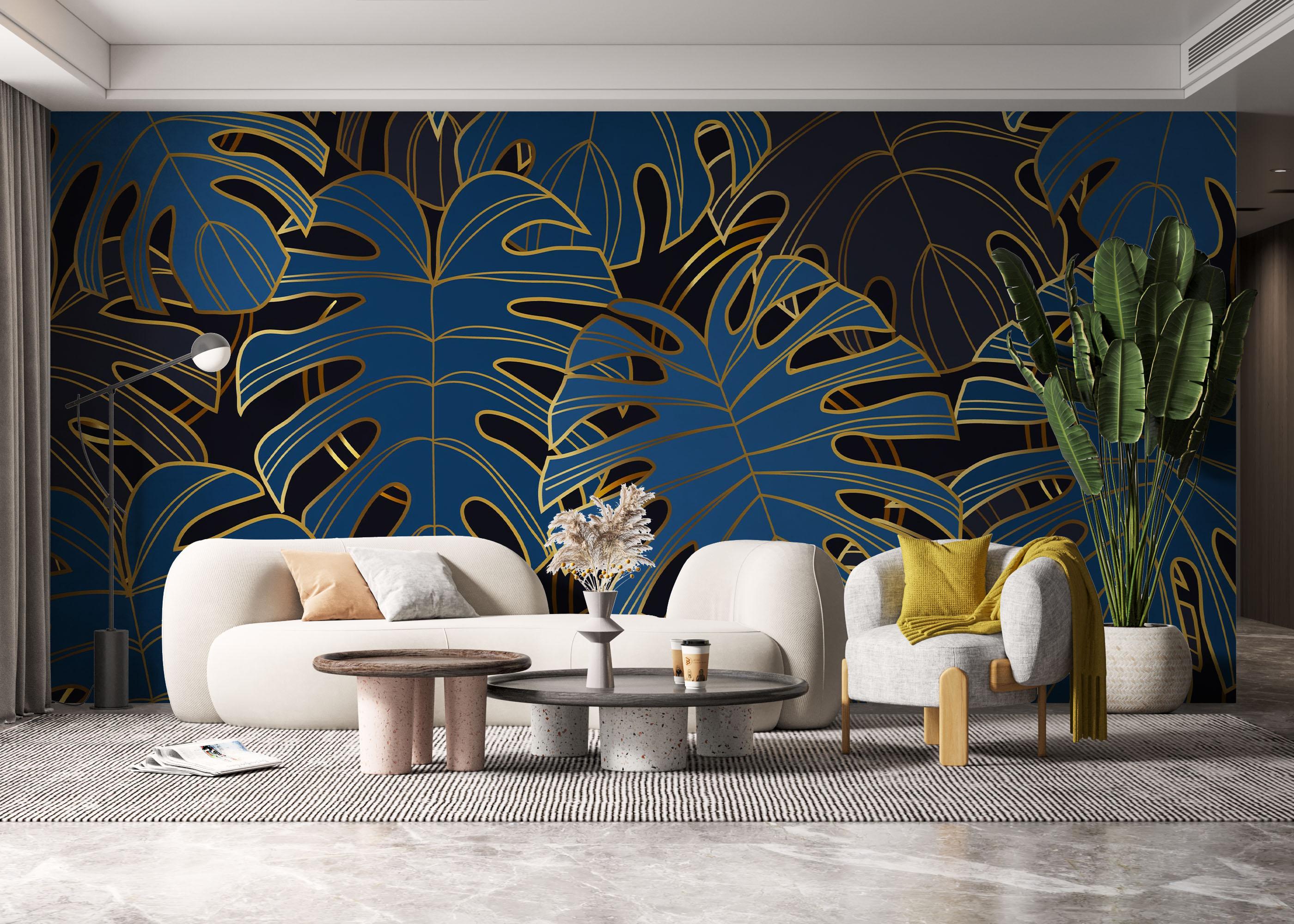 Fototapeta Blue Gold Leaves mockup 6