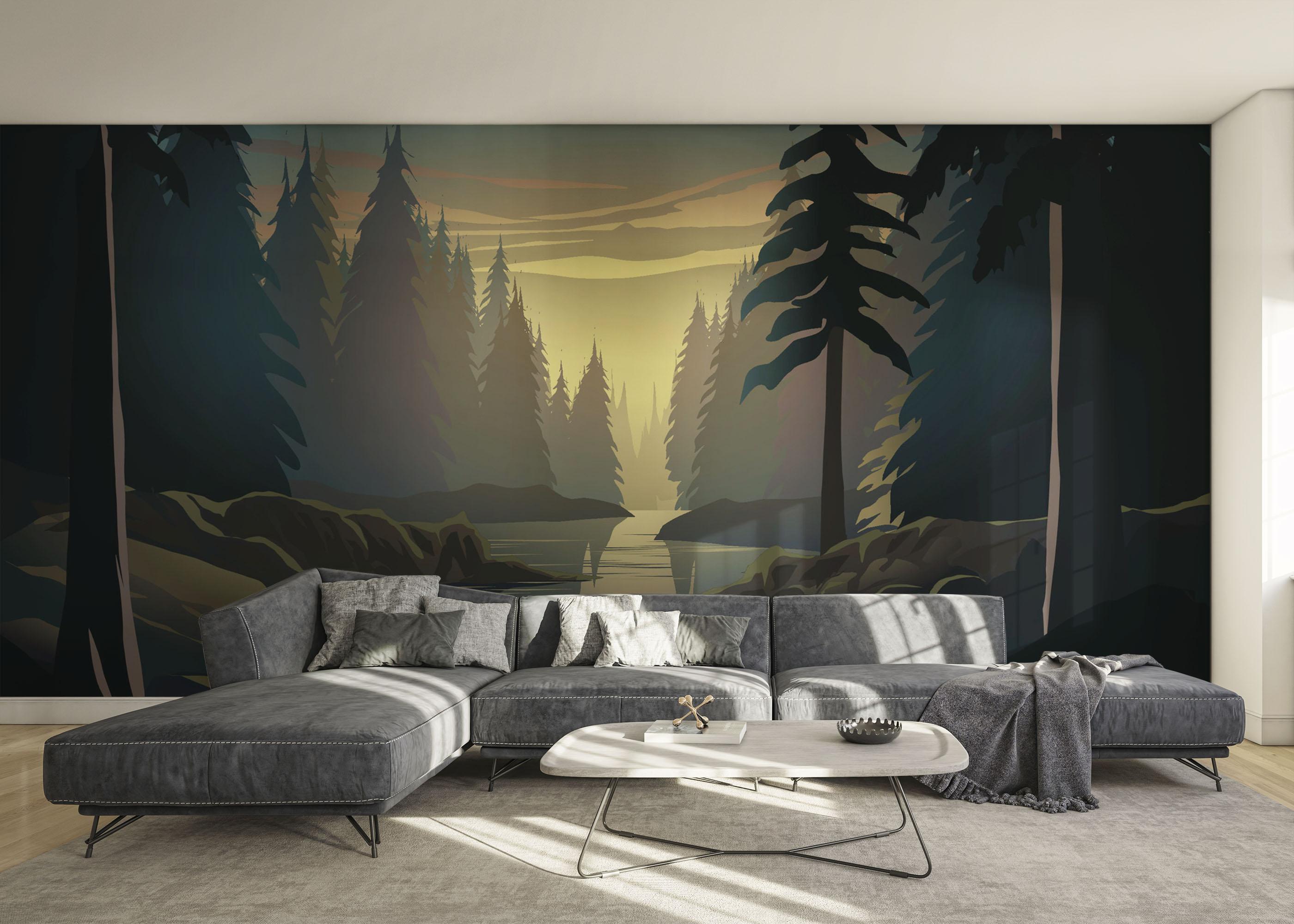 Fototapeta Forest Sunrise River mockup 0