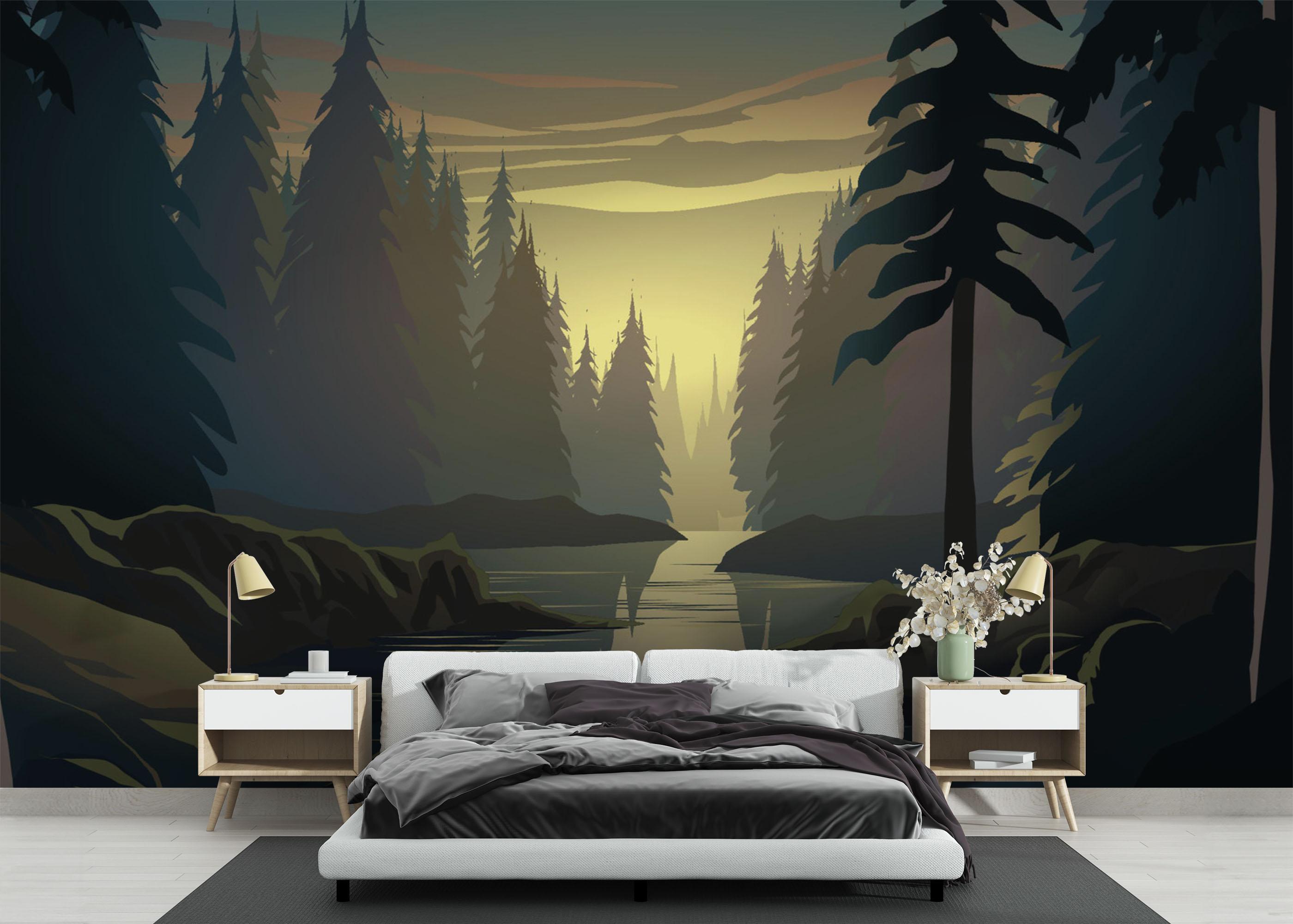 Fototapeta Forest Sunrise River mockup 3