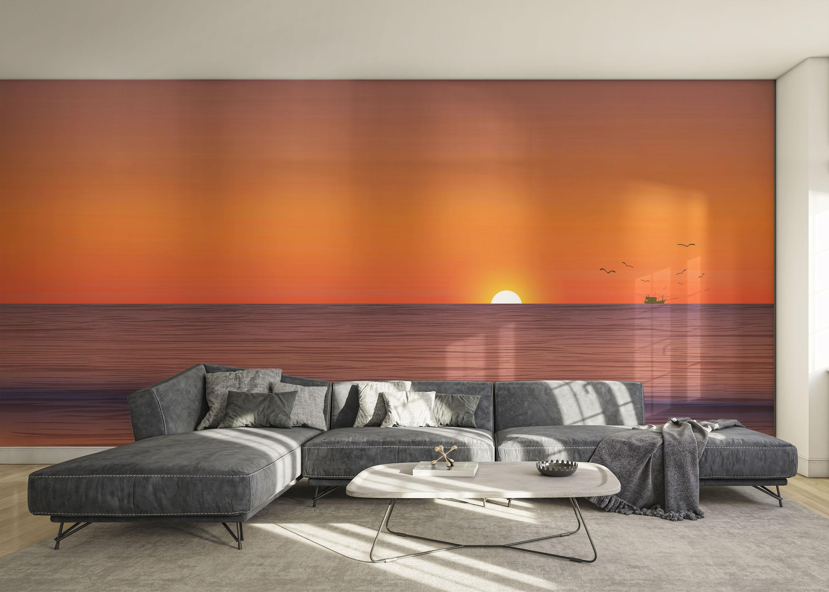 Fototapeta Sunset Green Boat mockup 0