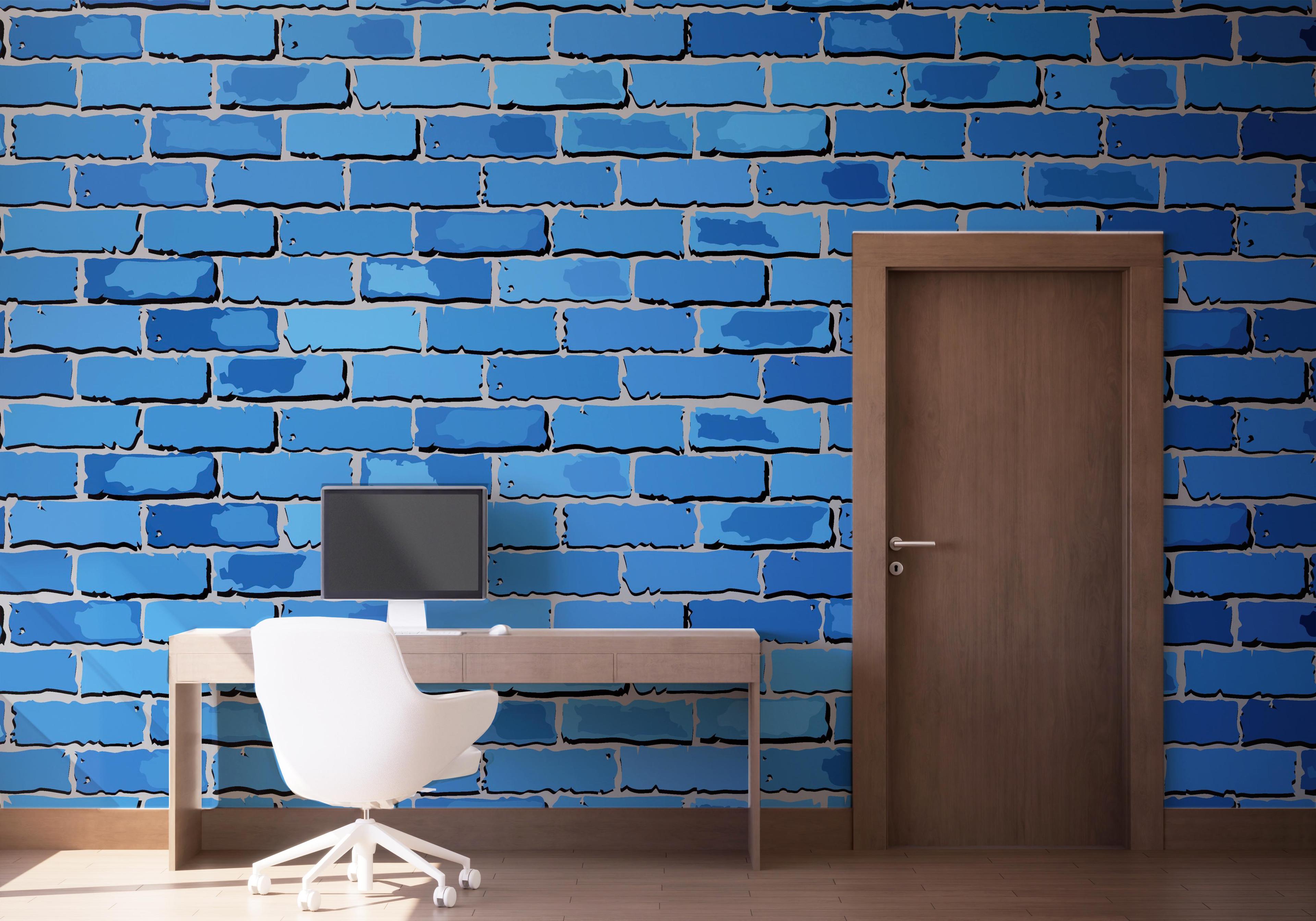 Fototapeta Blue Color Brick mockup 1