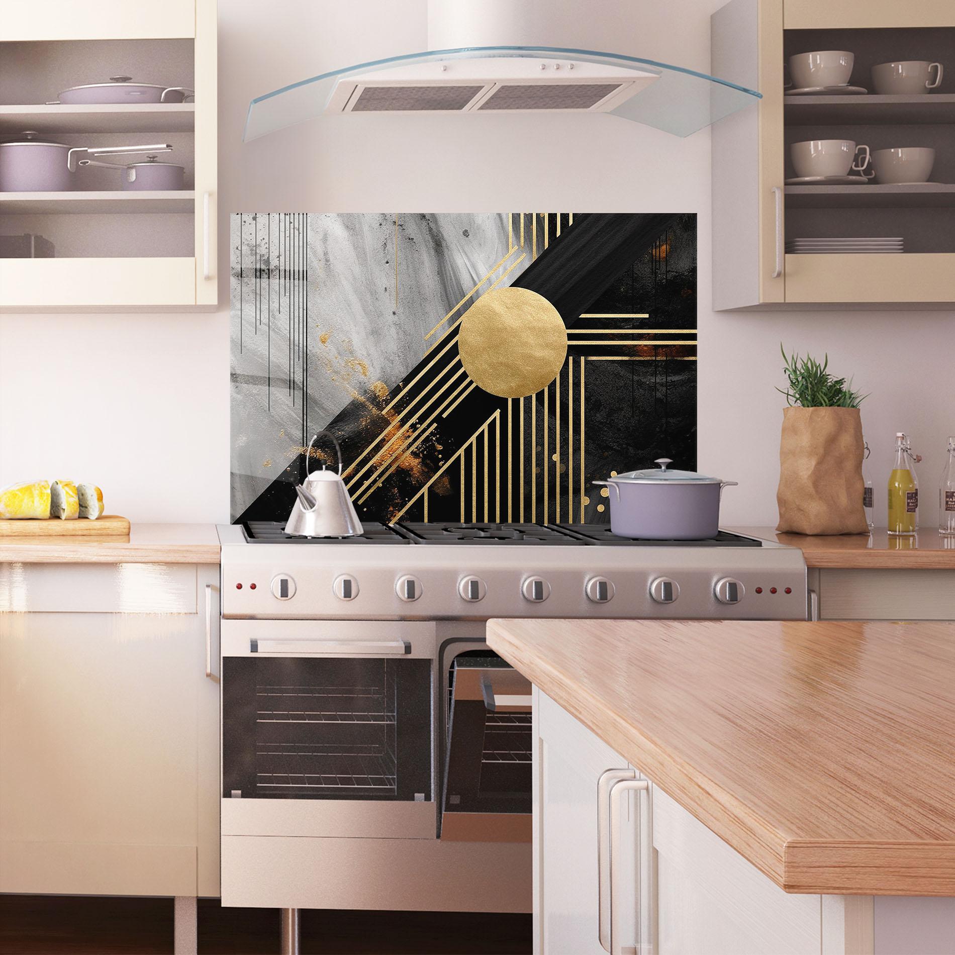 Panel Szklany do Kuchni Gold Circle With Lines mockup 1