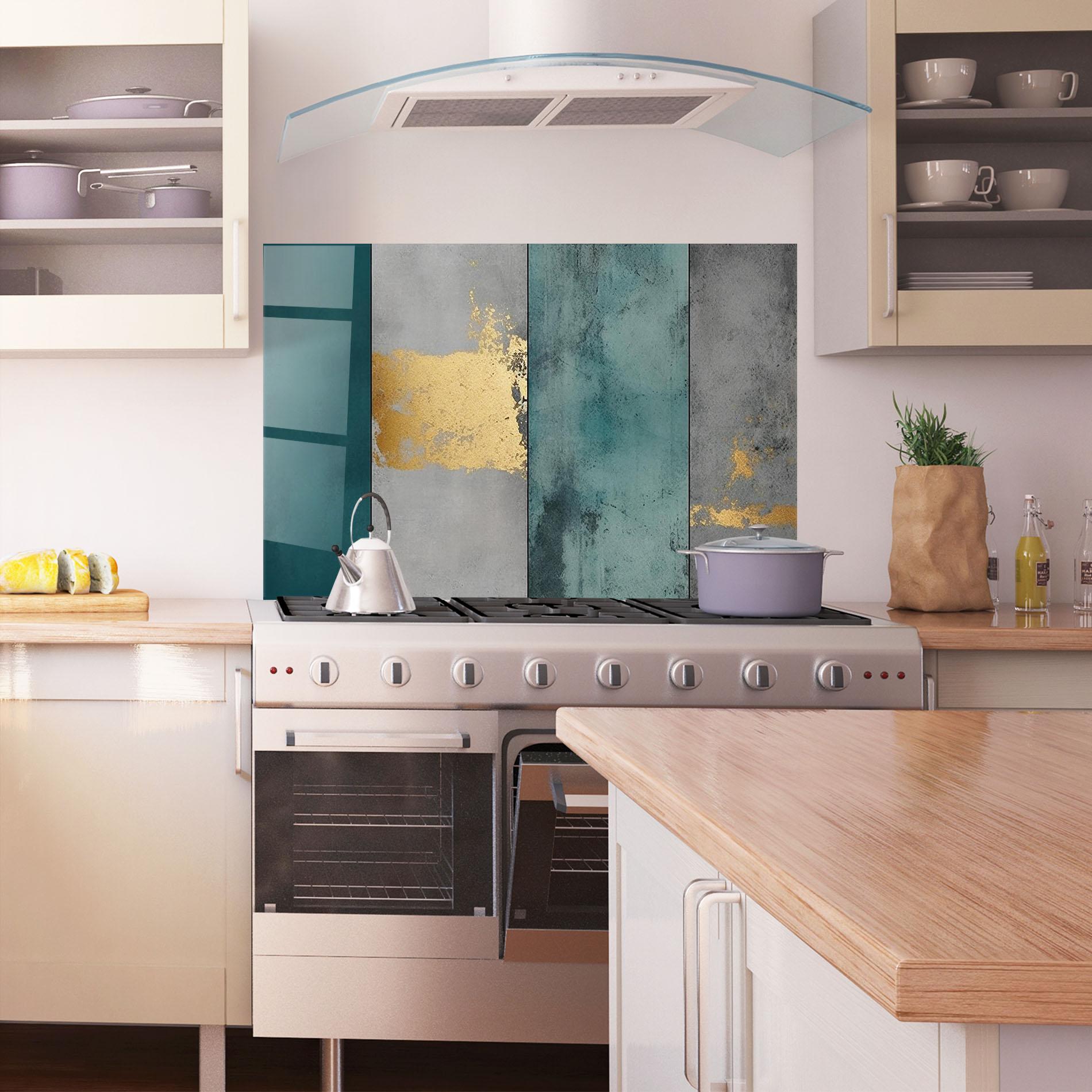 Panel Szklany do Kuchni Green Colors With Gold mockup 1