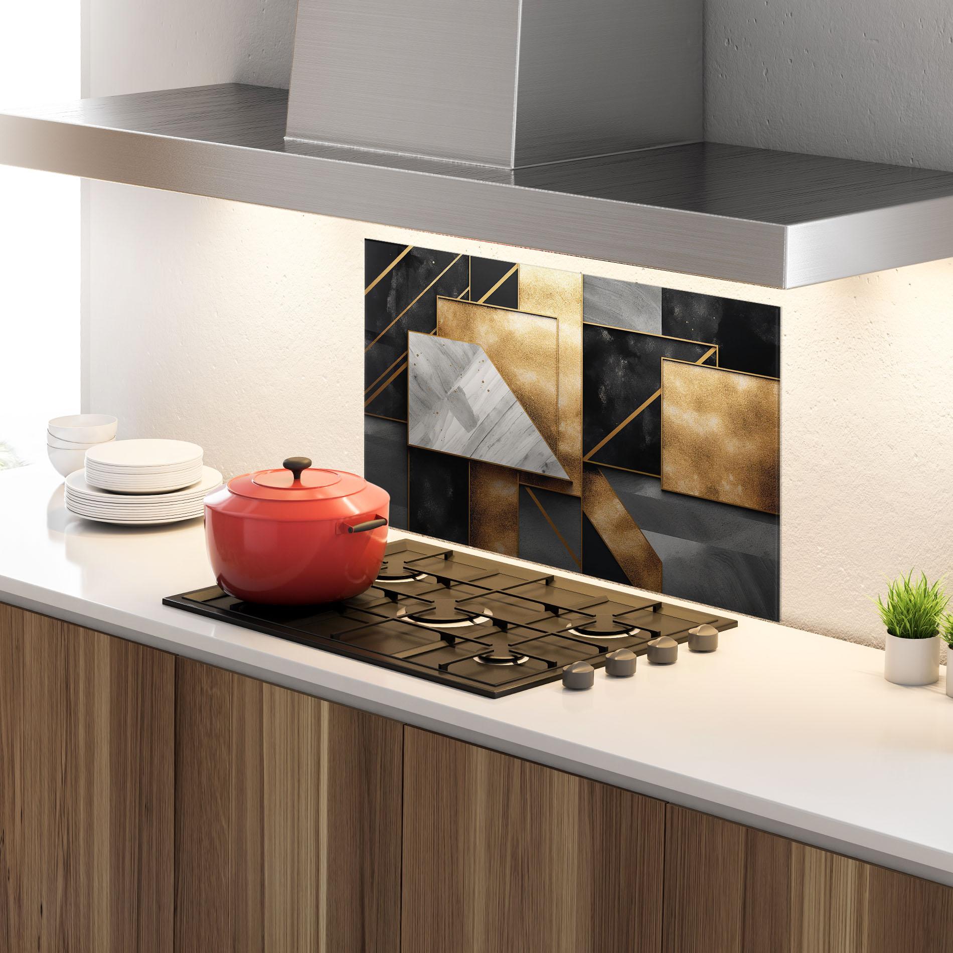 Panel Szklany do Kuchni Abstract Gold Square mockup 4