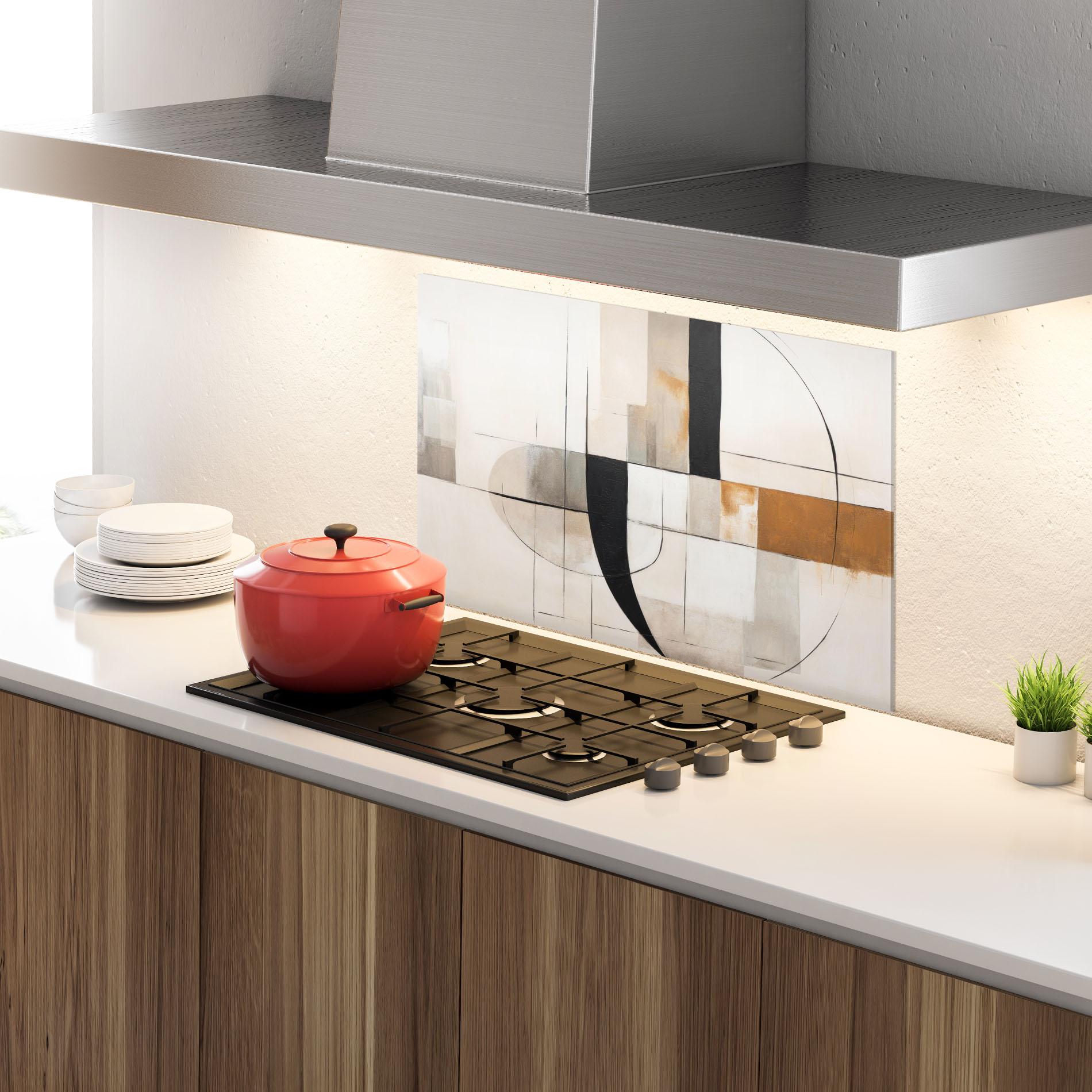 Panel Szklany do Kuchni Black Abstract Lines mockup 4