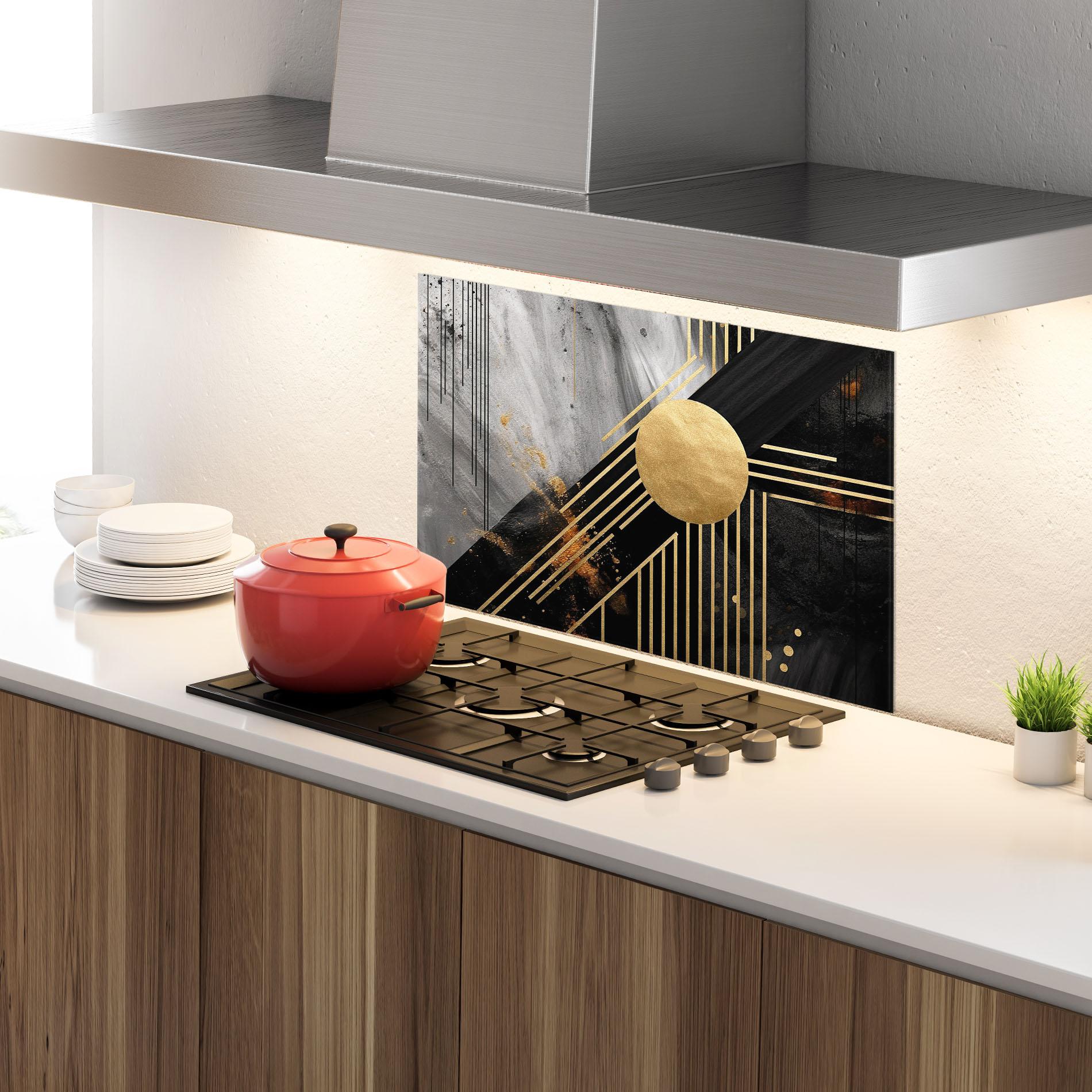 Panel Szklany do Kuchni Gold Circle With Lines mockup 4