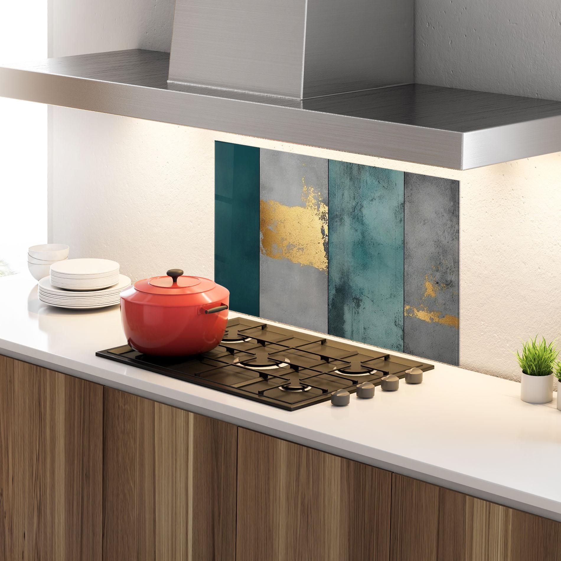 Panel Szklany do Kuchni Green Colors With Gold mockup 4