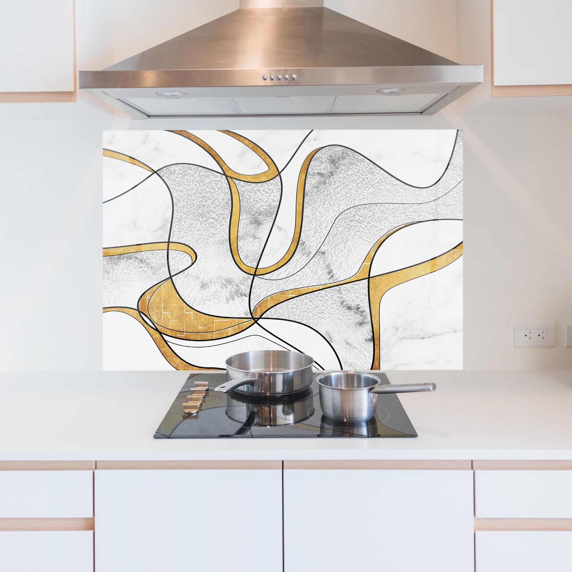 Panel Szklany do Kuchni Abstract Gold Lines mockup 5