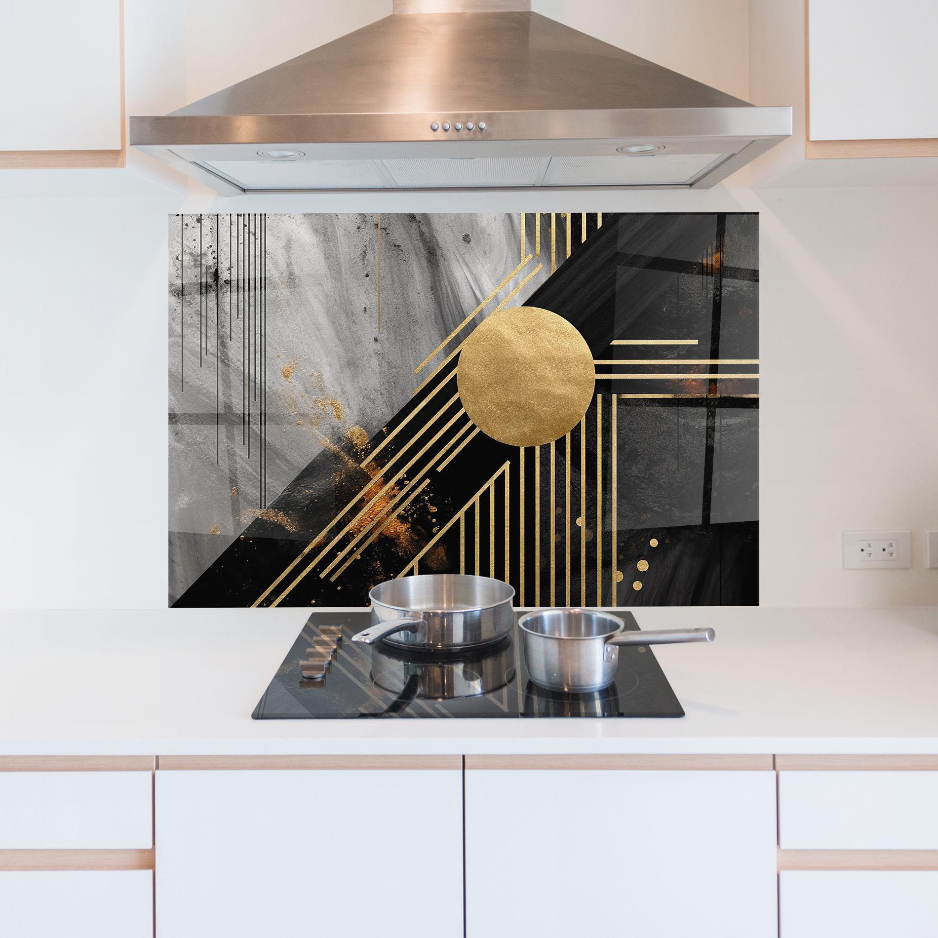 Panel Szklany do Kuchni Gold Circle With Lines mockup 5