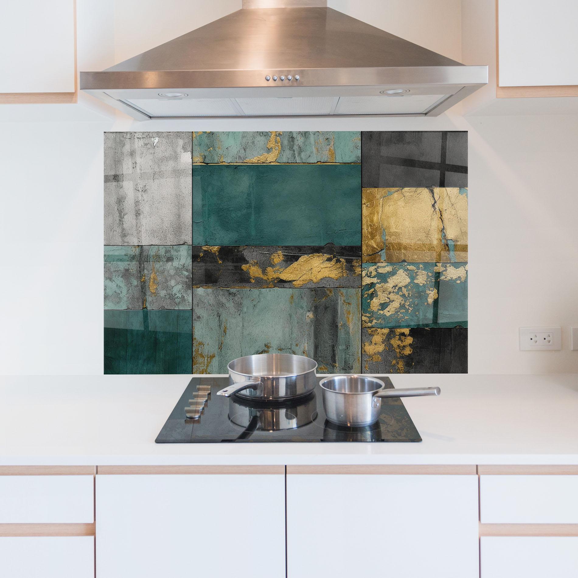 Panel Szklany do Kuchni Golden Green Painting mockup 5