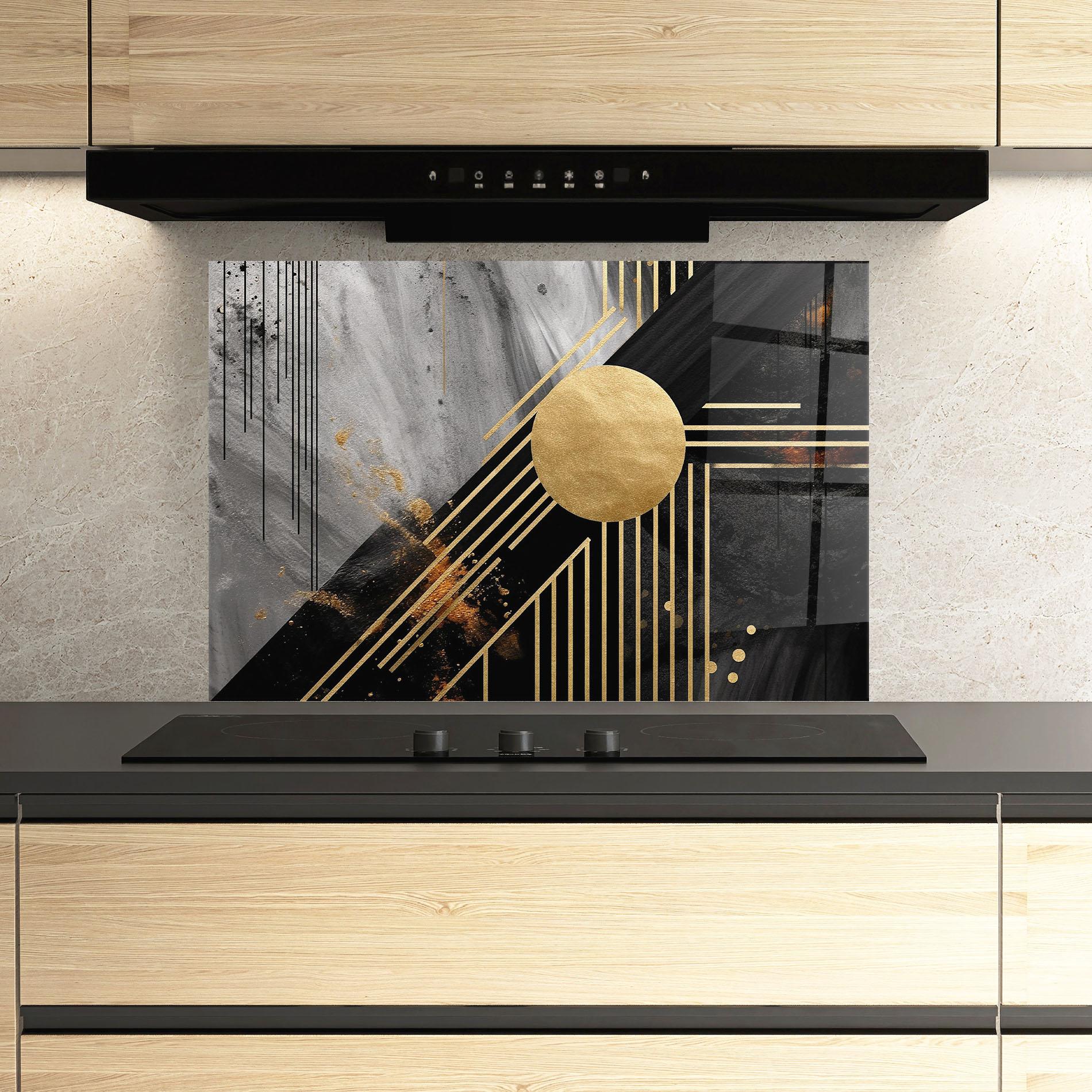 Panel Szklany do Kuchni Gold Circle With Lines mockup 3