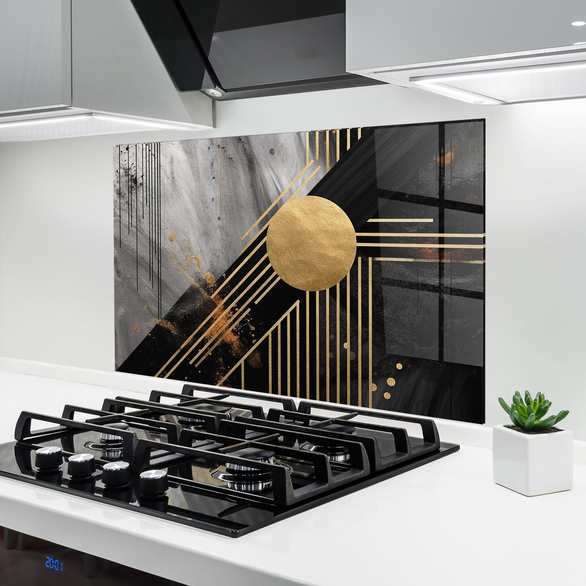 Panel Szklany do Kuchni Gold Circle With Lines mockup 6