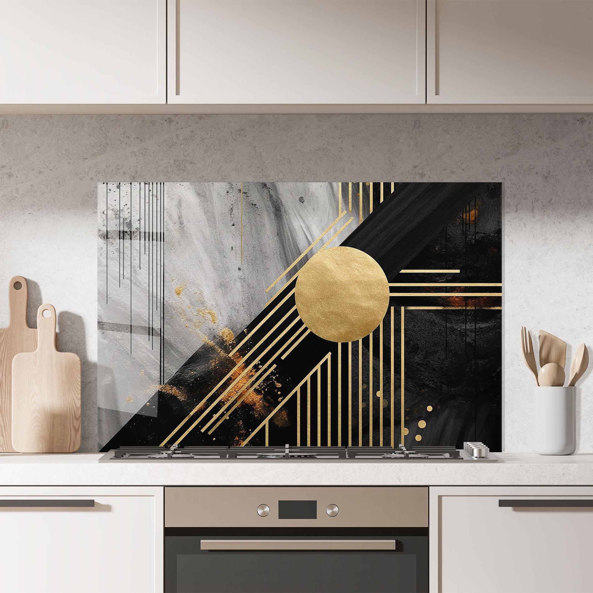 Panel Szklany do Kuchni Gold Circle With Lines mockup 7