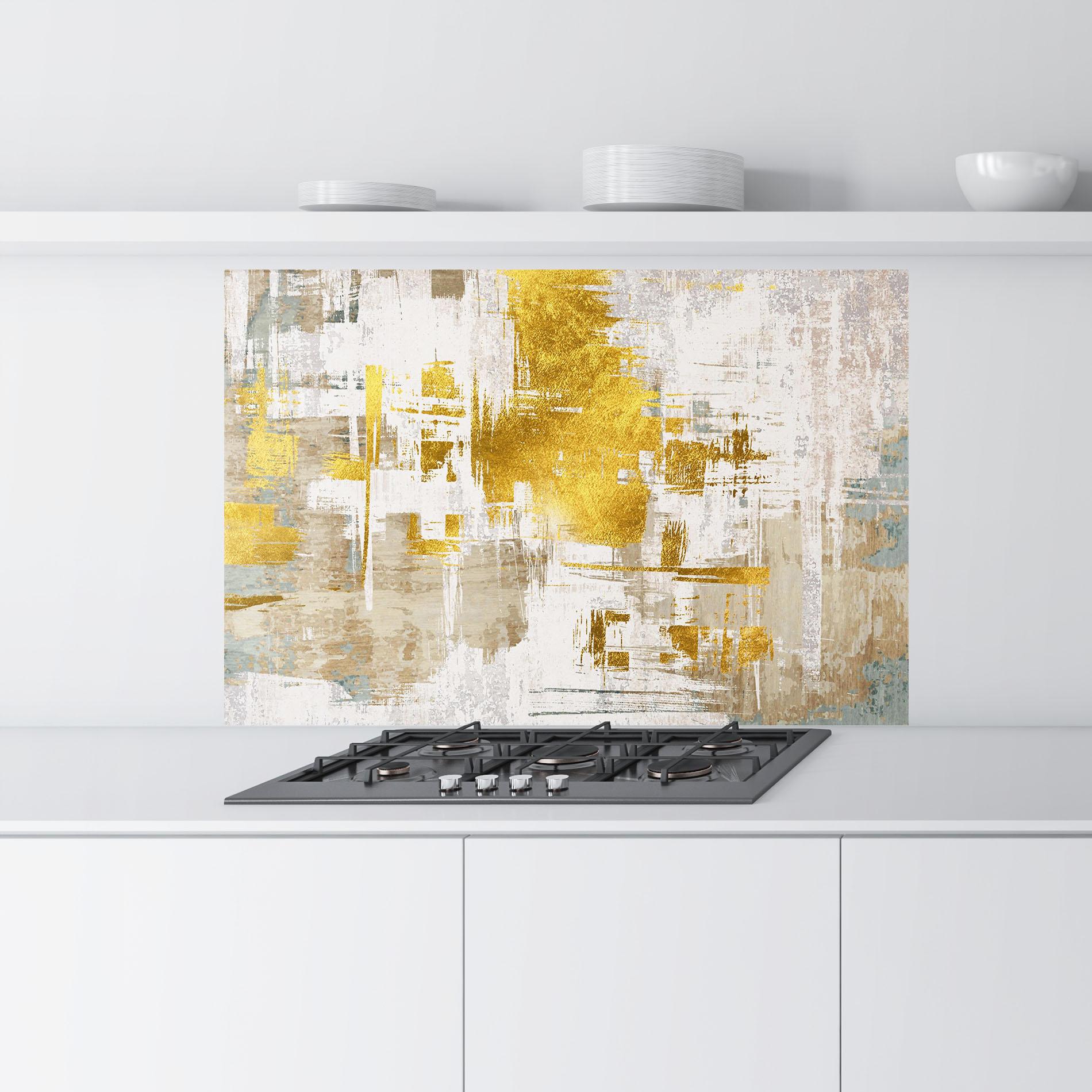 Panel Szklany do Kuchni Gold And White Brush mockup 9