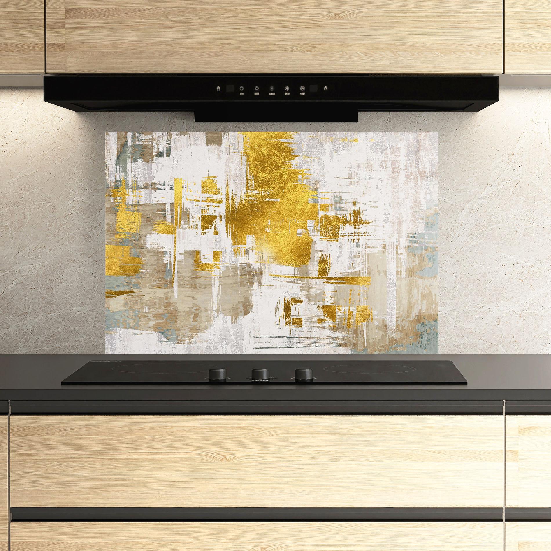 Panel Szklany do Kuchni Gold And White Brush mockup 3