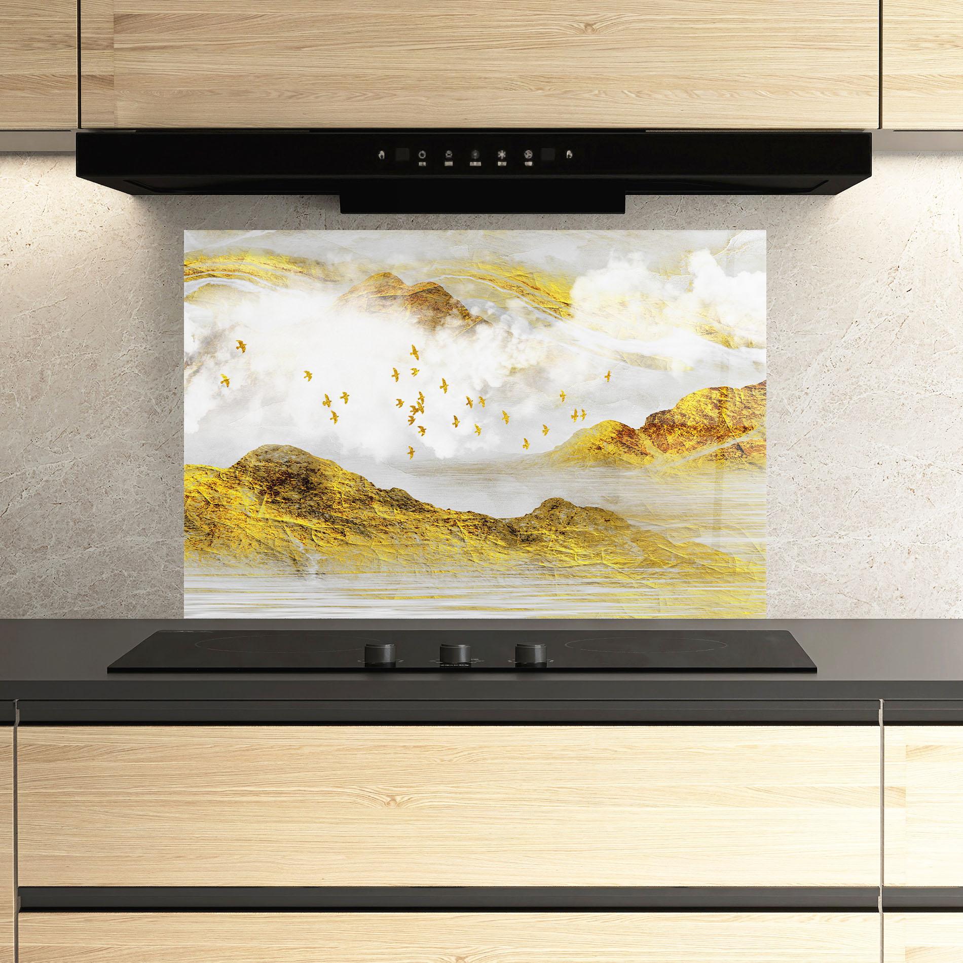Panel Szklany do Kuchni Gold Mountains Abstract mockup 3