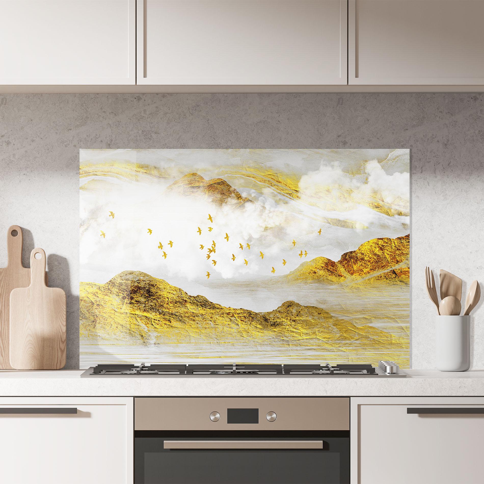 Panel Szklany do Kuchni Gold Mountains Abstract mockup 7