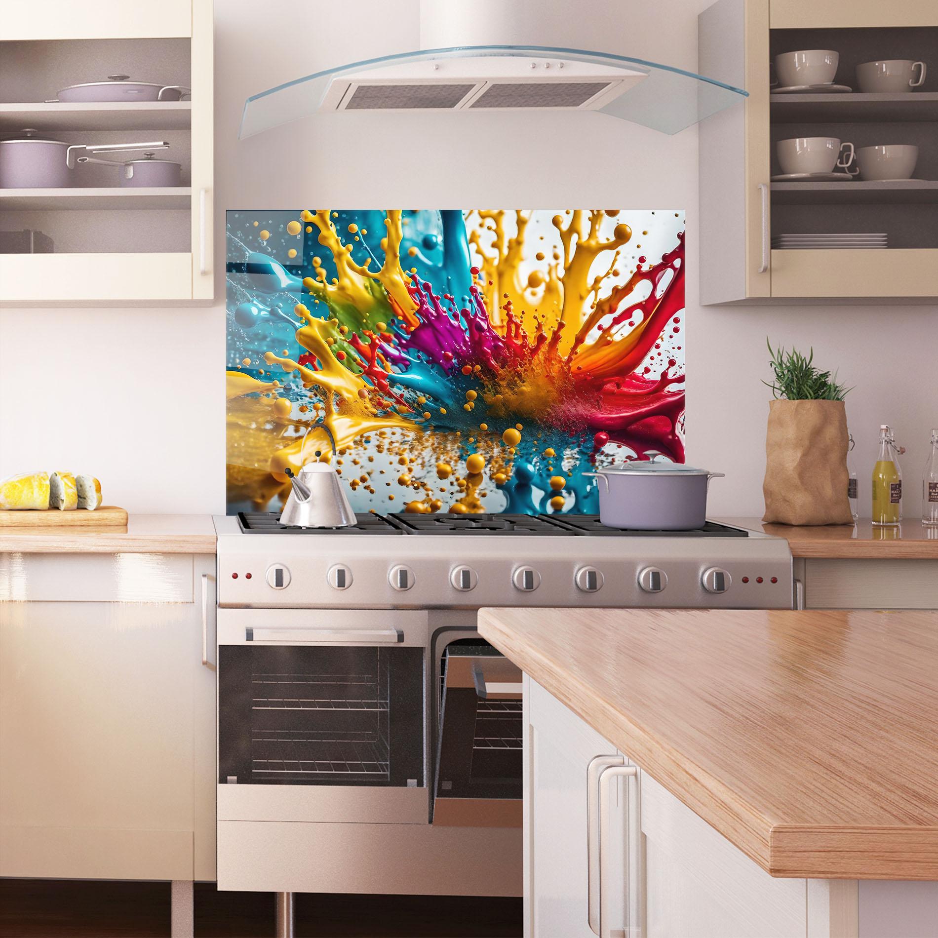 Panel Szklany do Kuchni Colorful Water Splash mockup 1