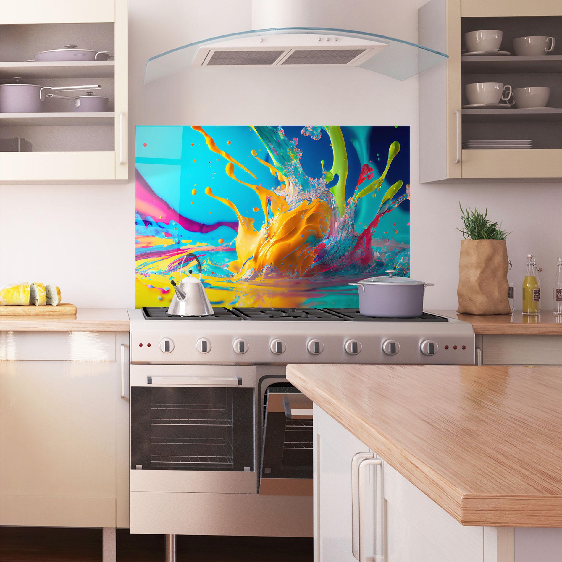 Panel Szklany do Kuchni Colorful Water Splashing mockup 1