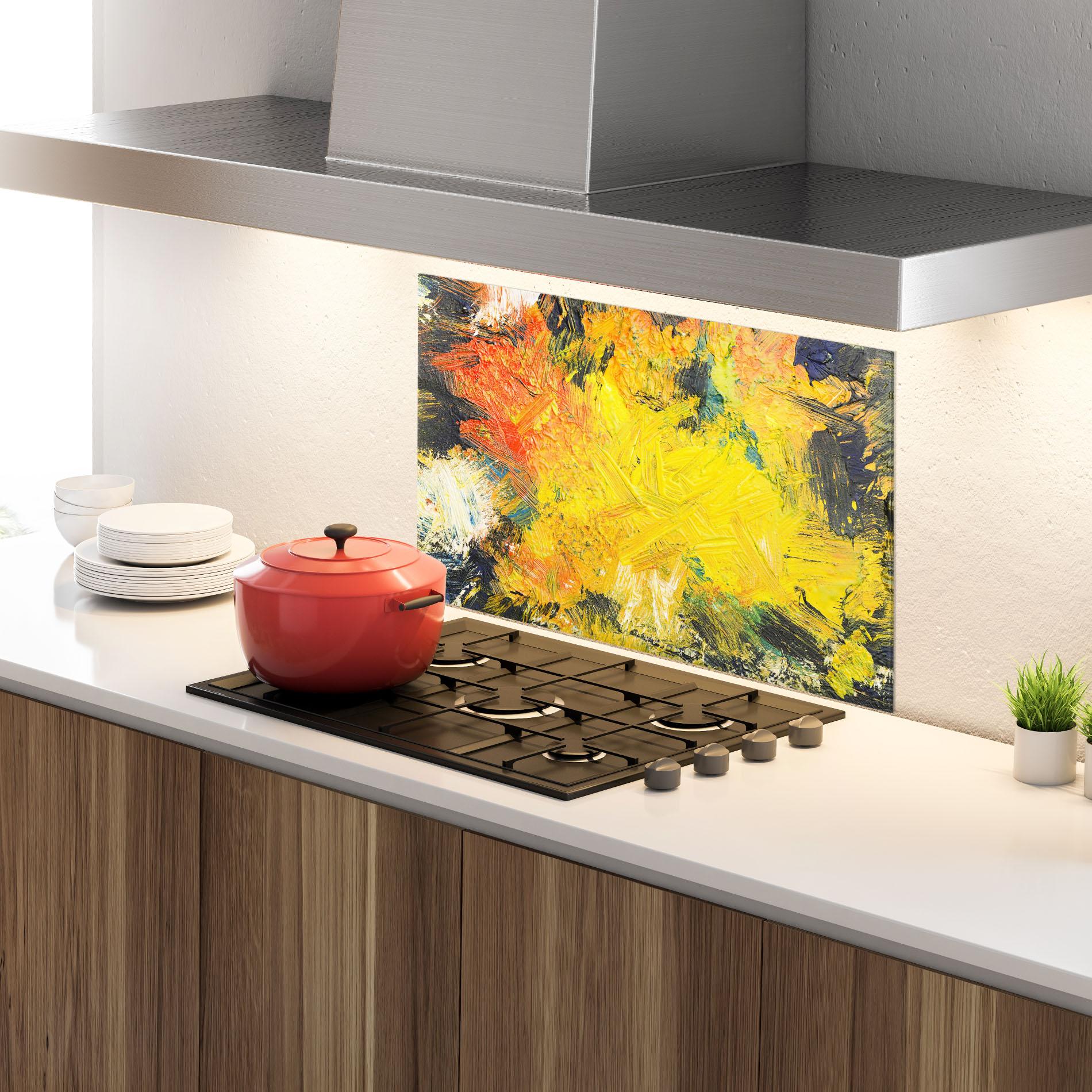 Panel Szklany do Kuchni Artistic Yellow Painting mockup 4