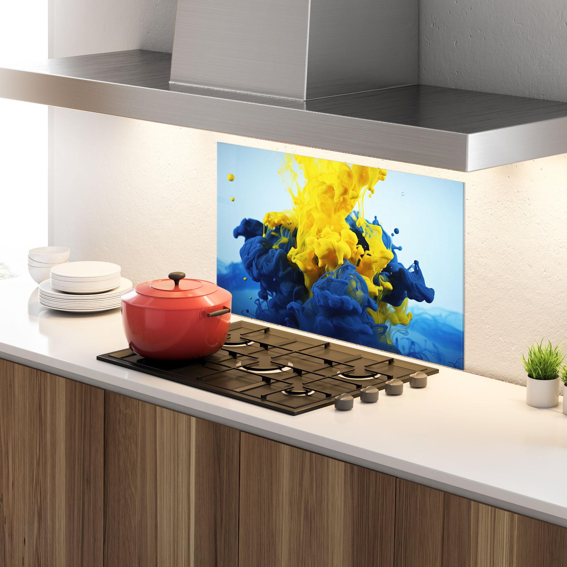 Panel Szklany do Kuchni Blue Yellow Smoke mockup 4