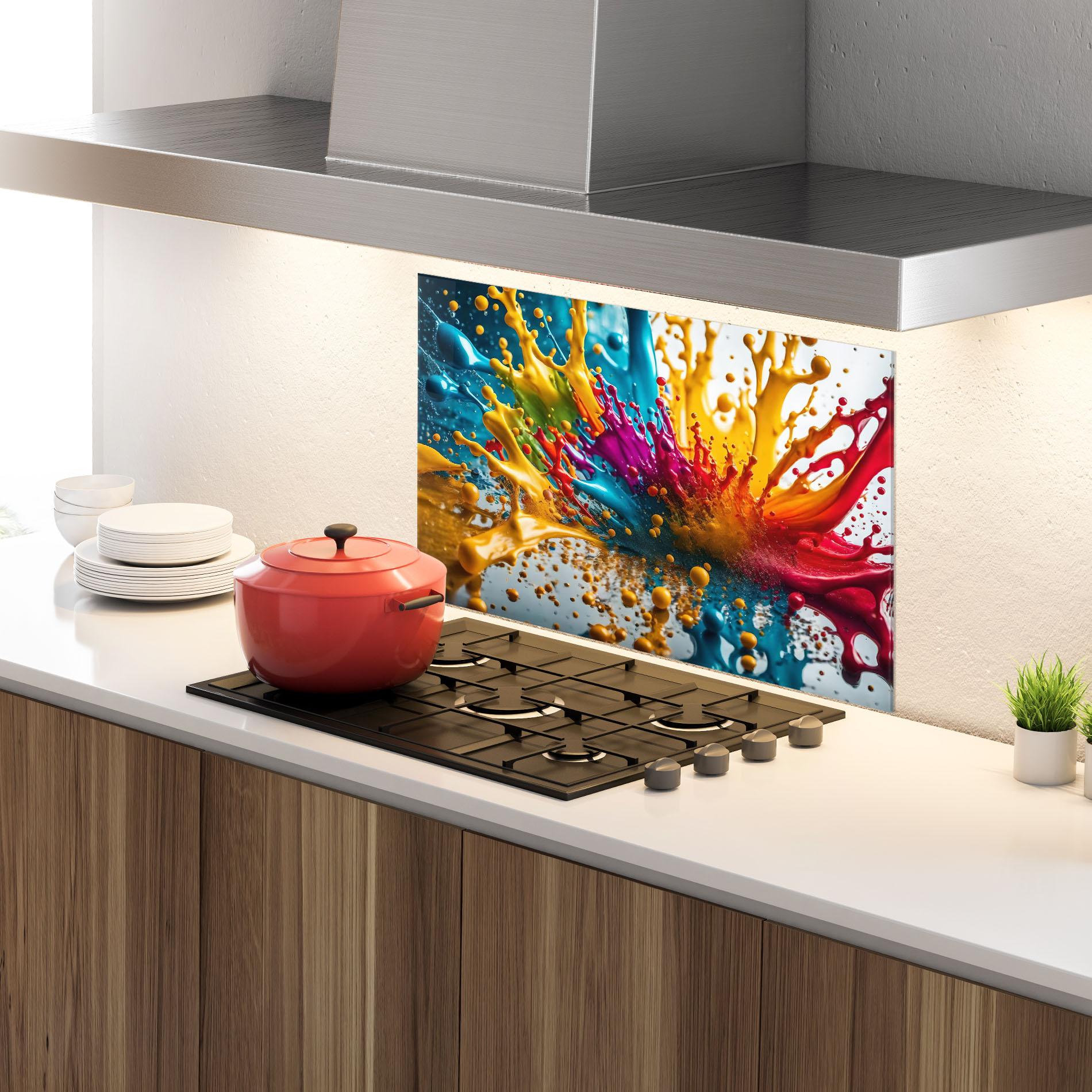 Panel Szklany do Kuchni Colorful Water Splash mockup 4