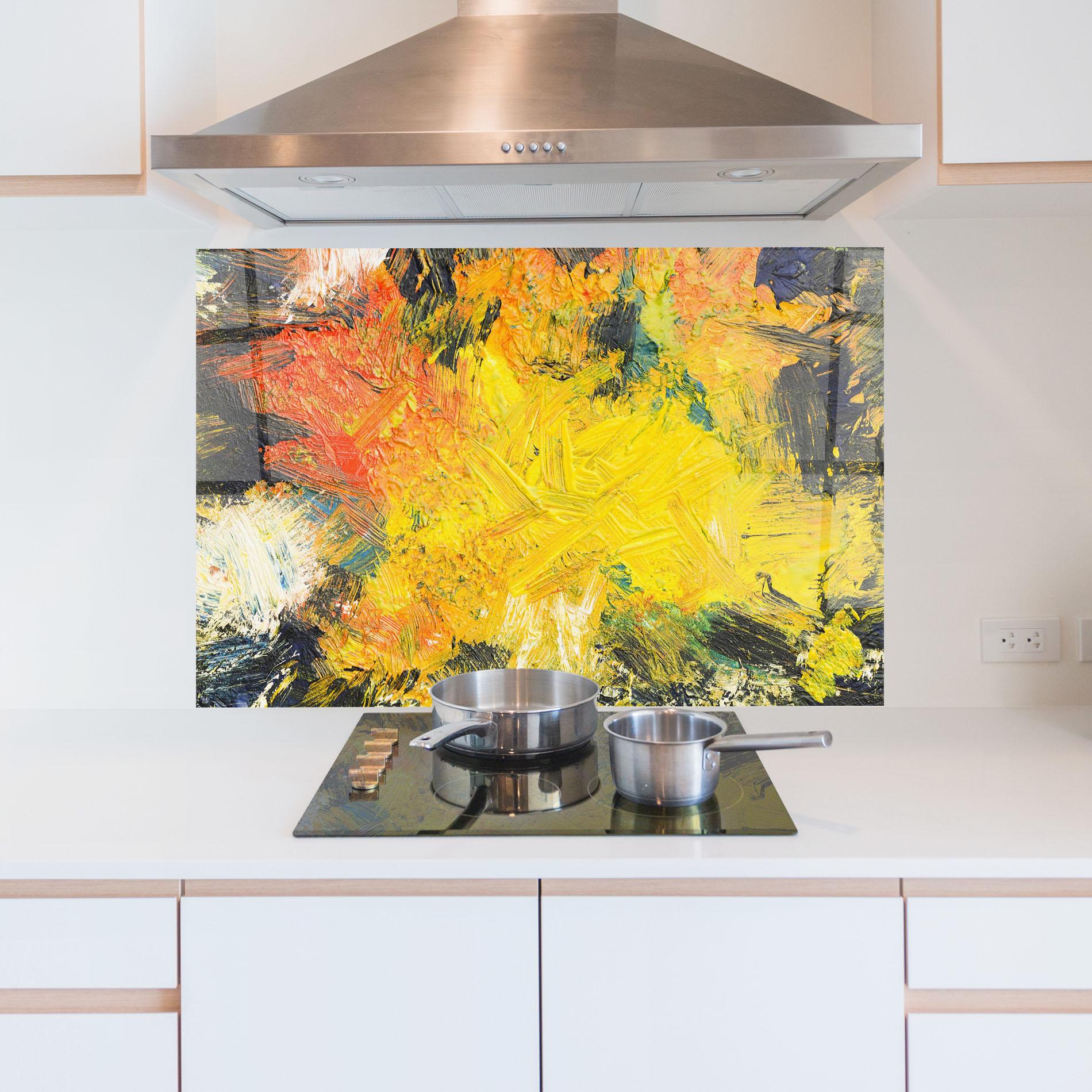 Panel Szklany do Kuchni Artistic Yellow Painting mockup 5