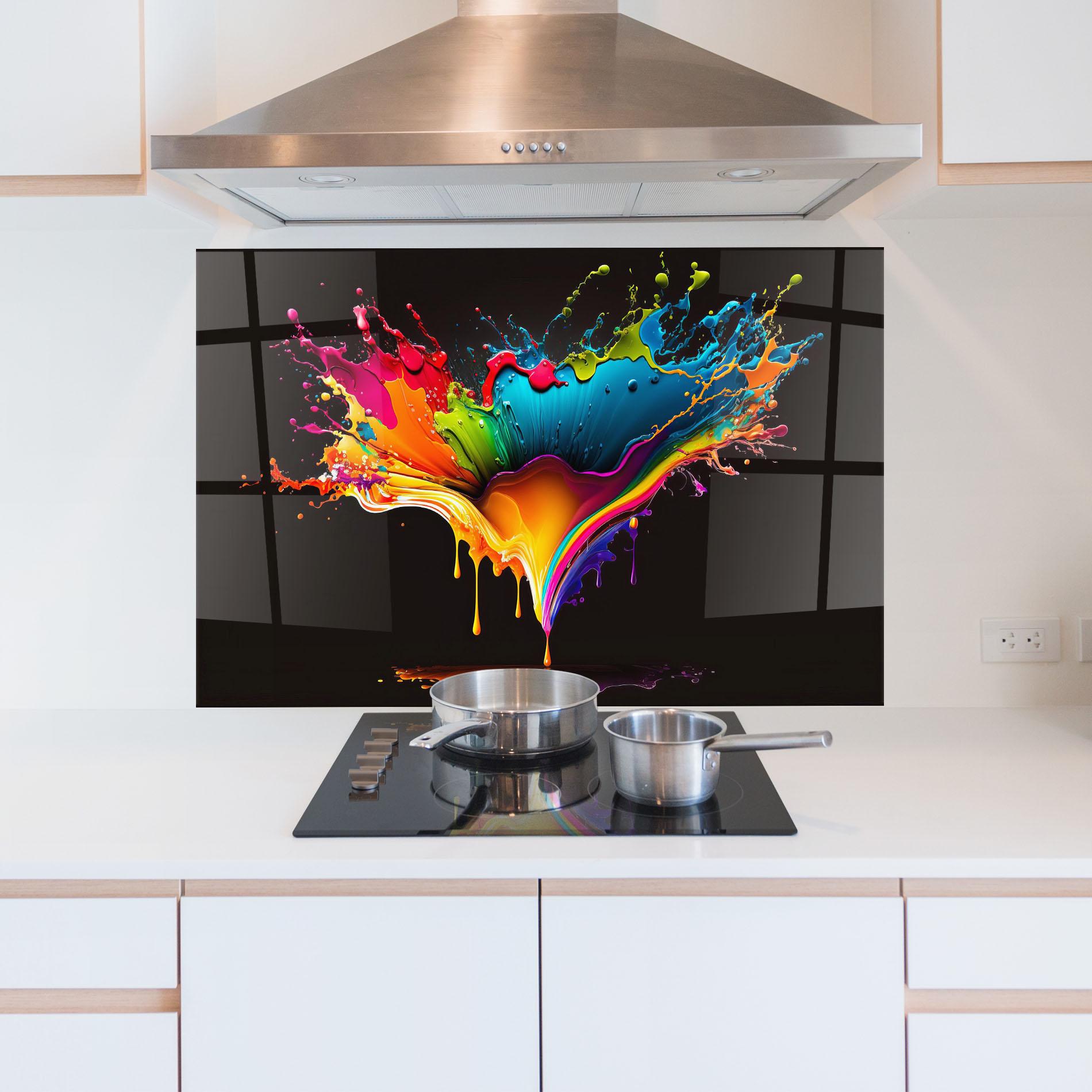 Panel Szklany do Kuchni Colorful Rainbow Splash mockup 5
